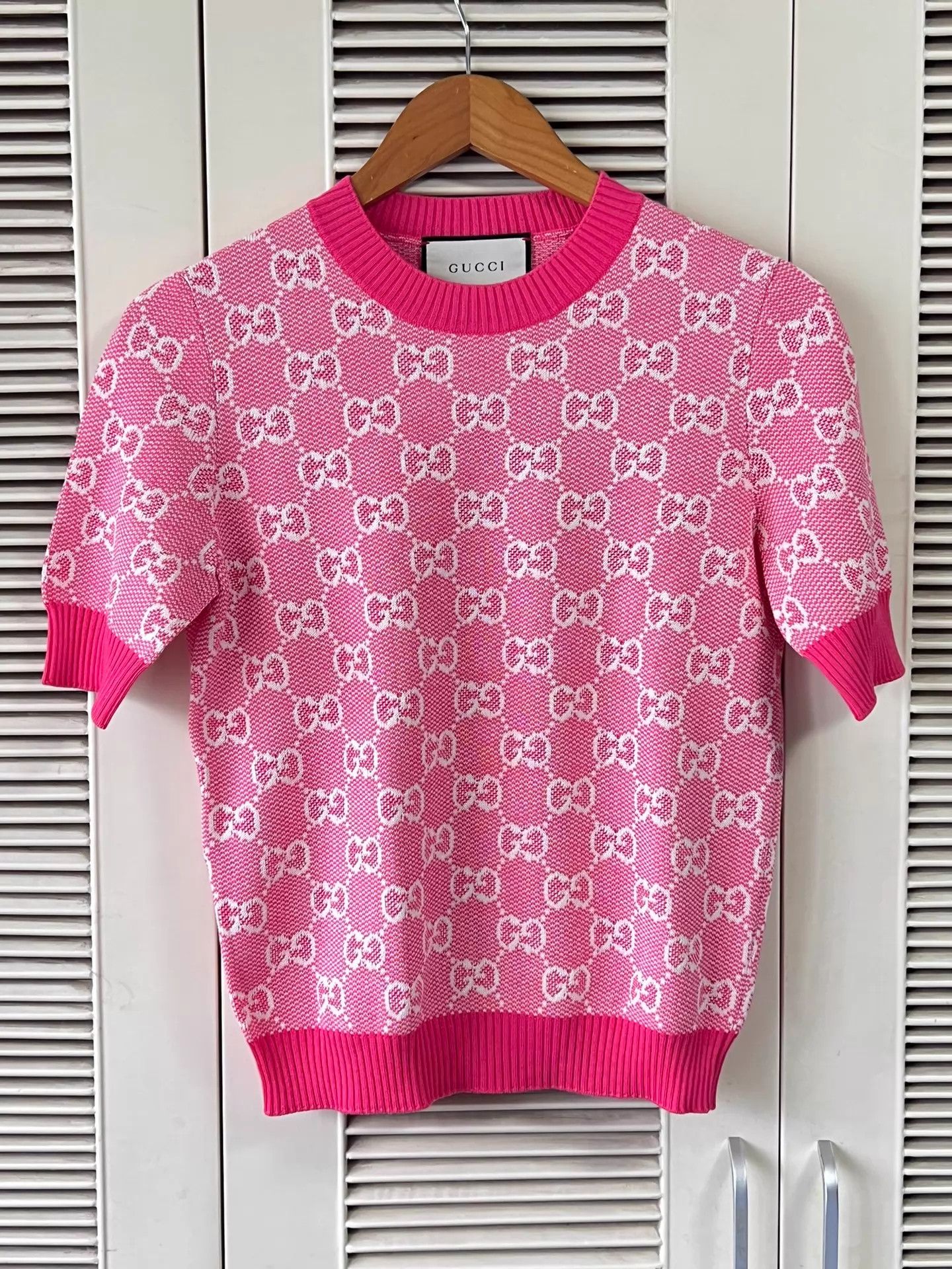 Gucci Women's Pink Bow GG Logo Knit Top S