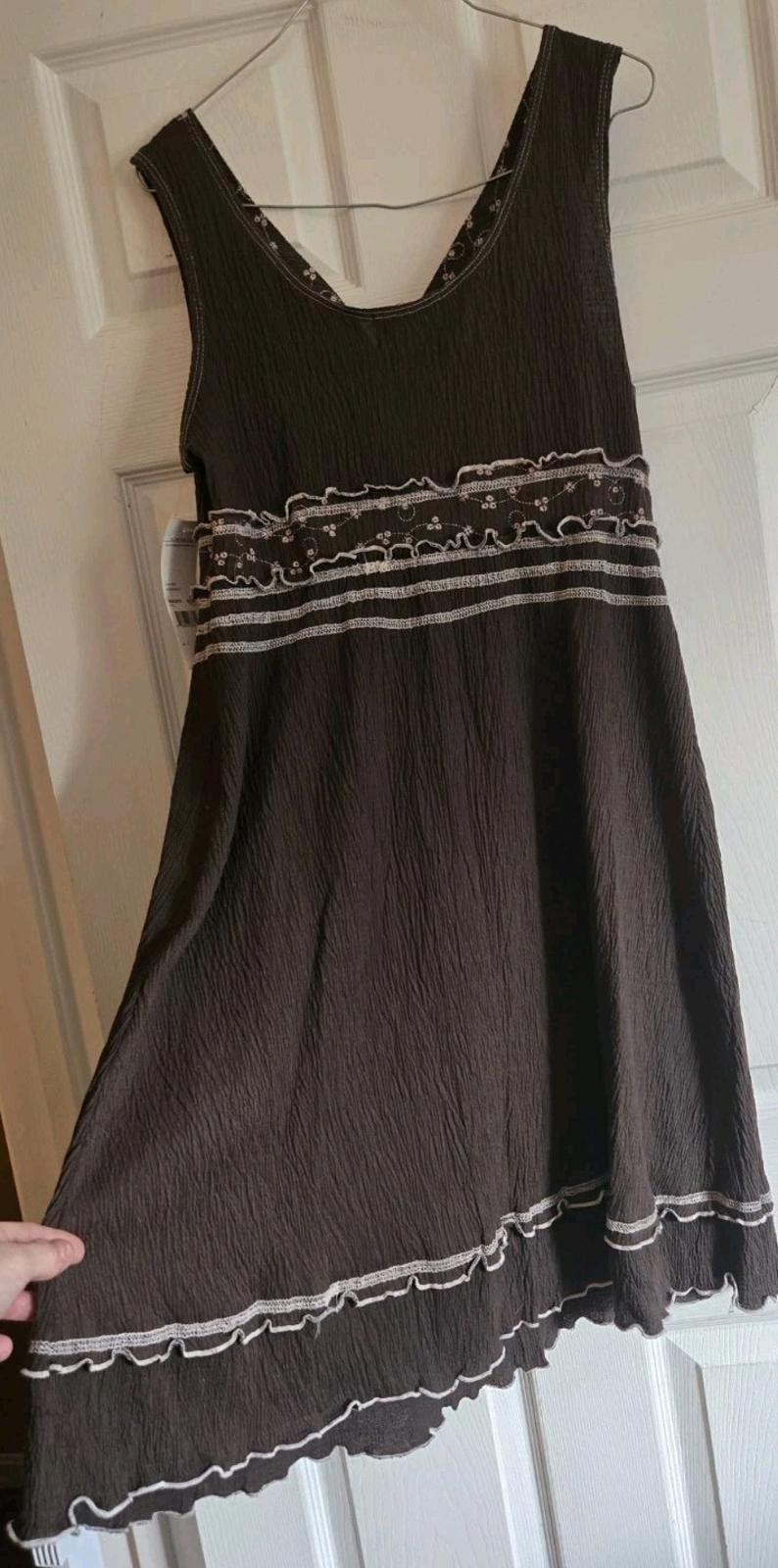 Element Elementz Mocha Brown Sleeveless Dress White Embroidery Size L / US 10 / IT 46 - 7 Thumbnail