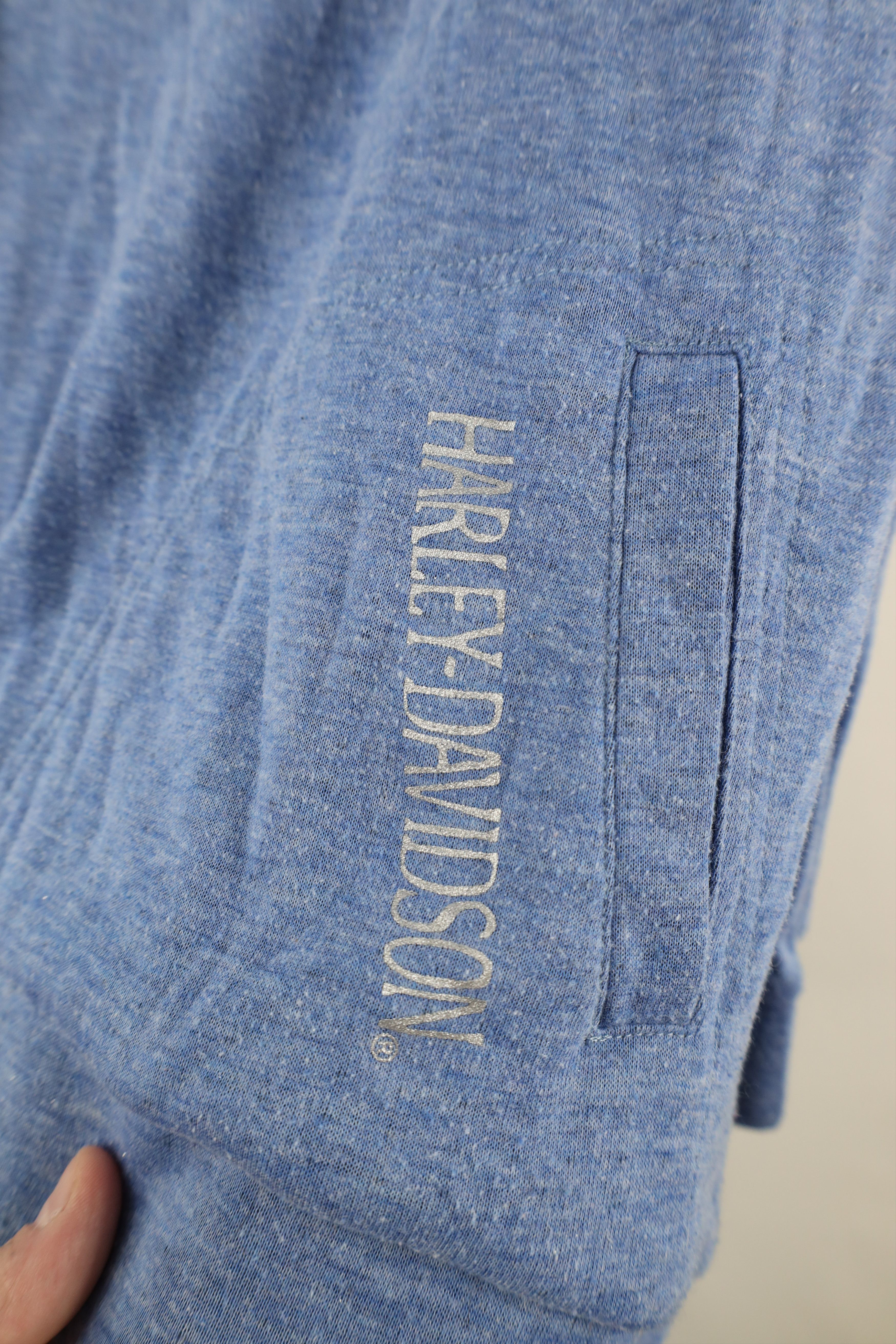 Harley Davidson × Vintage Vintage Y2K Harley Davidson Metallic Jersey Knit Hoodie Blue Size M / US 6-8 / IT 42-44 - 4 Thumbnail