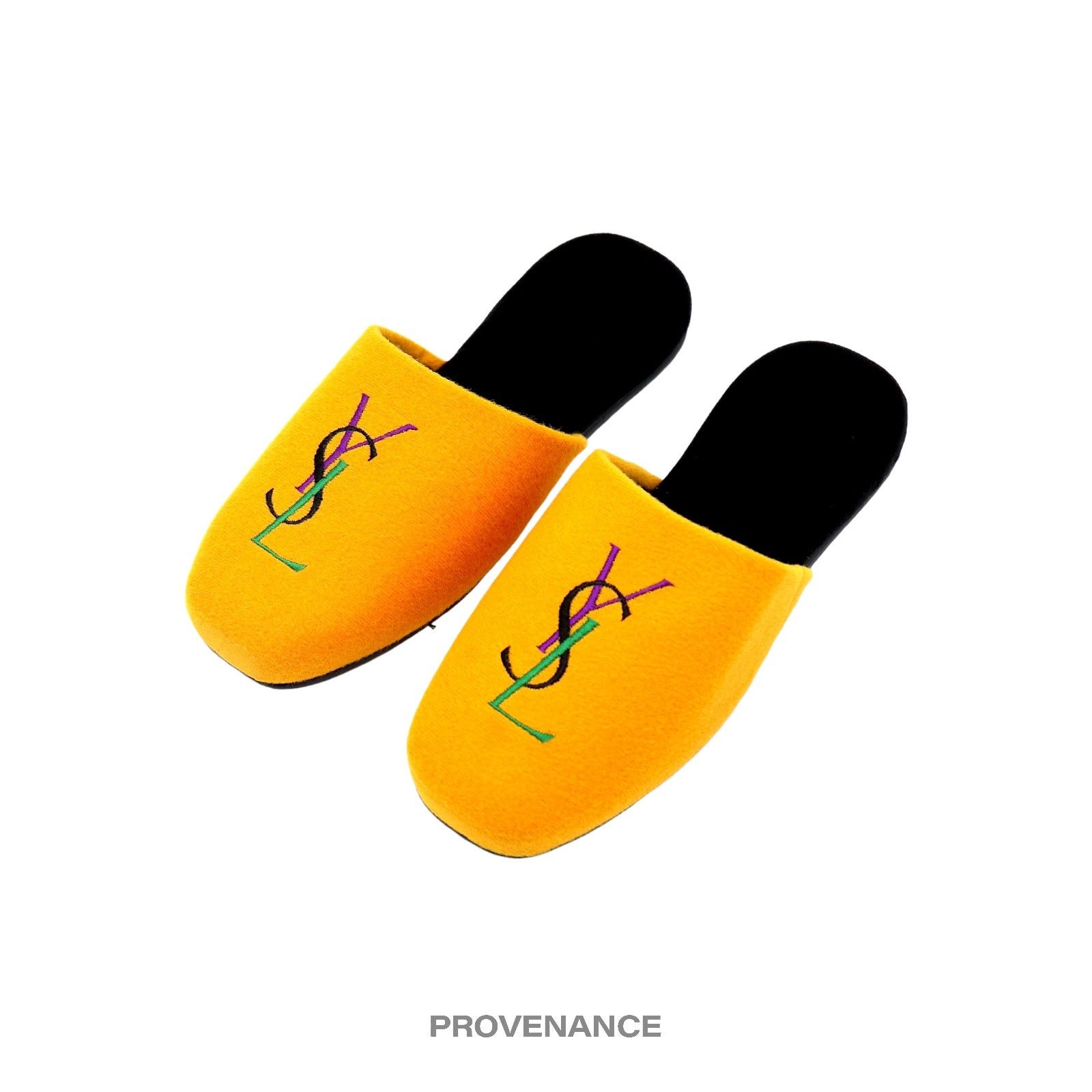 Yves Saint Laurent 🔴 Yves Saint Laurent YSL Logo Slipper - Yellow Velour Size US 8 / IT 38 - 2 Thumbnail