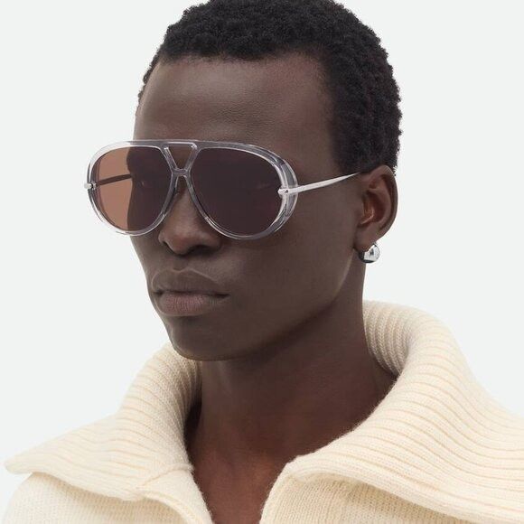 Bottega Veneta Bottega Veneta BV1273S 009 Sunglasses Grey Geometric Frame Size ONE SIZE - 3 Thumbnail