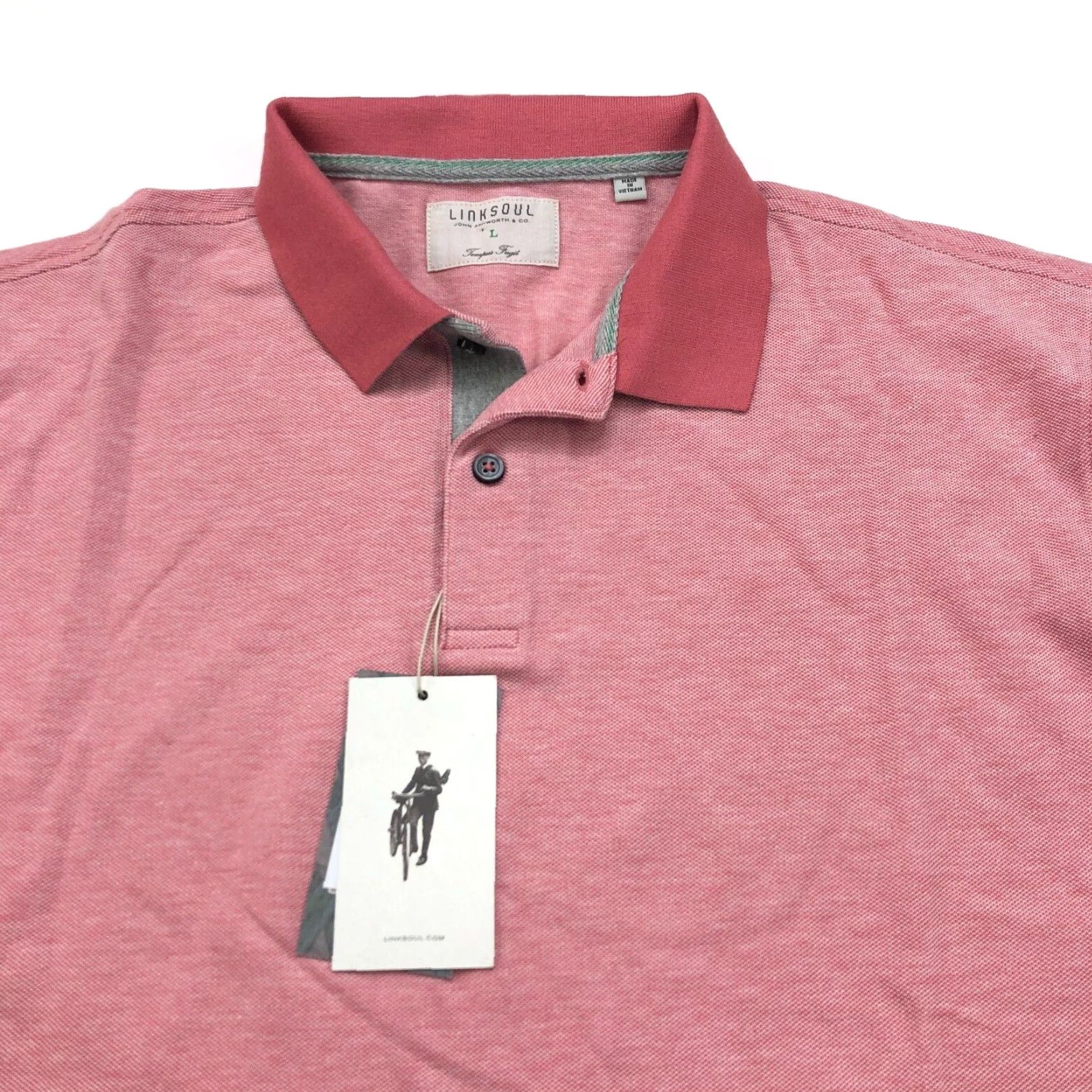 Vintage Linksoul Polo Shirt Men L Red Cotton Golf SS Stretch Button Solid Shirt Size US L / EU 52-54 / 3 - 2 Thumbnail