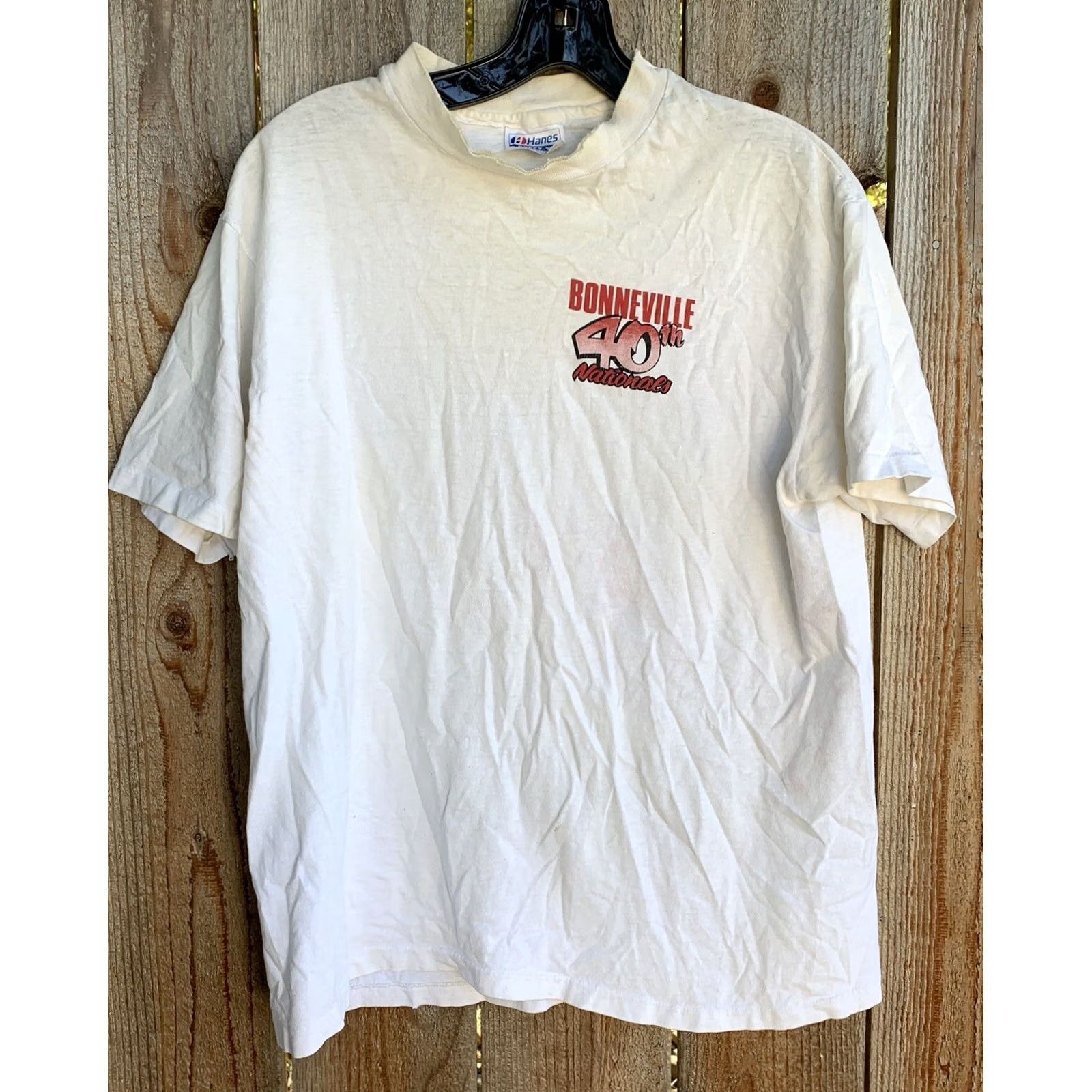 Hanes Vintage Hanes Bonneville 1988 Speed Week T-Shirt L White 80s Graphic Print Crew Neck Short Sleeve Men’s BEEFY-T Js Jersey Cotton Casual Vintage Shirt Size US L / EU 52-54 / 3 - 3 Thumbnail
