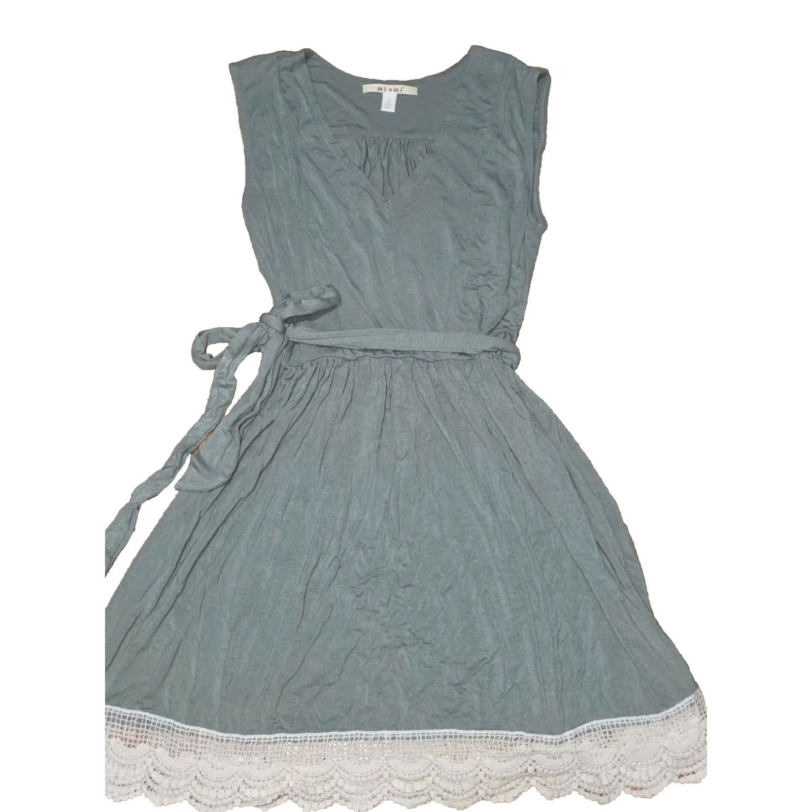 Vintage VINTAGE? No. Miami Mini Dress Women's Size S Gray V-Neck Sleeveless Tie Waist Lace Trim Dress Size S / US 4 / IT 40 - 3 Thumbnail