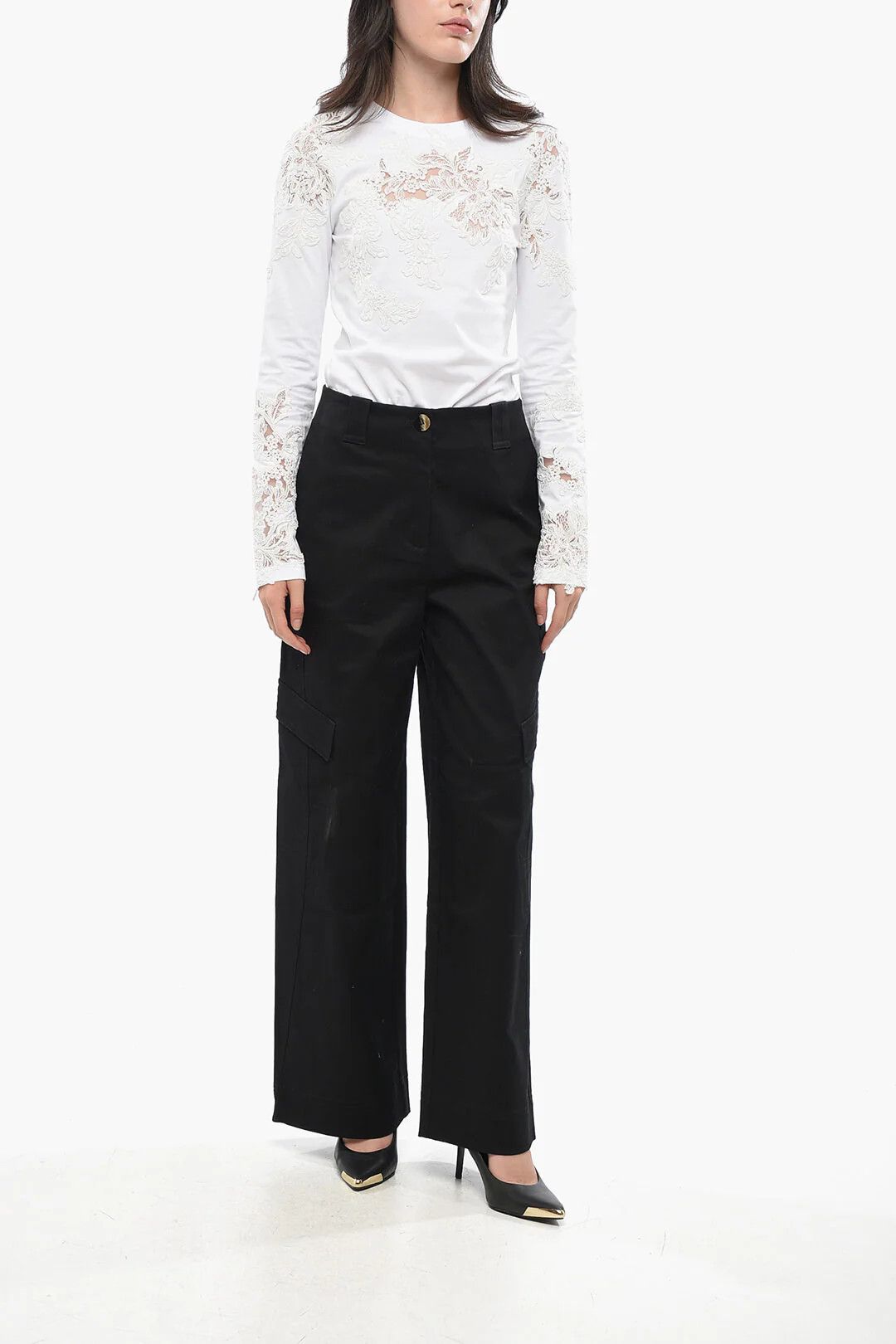 Ganni og1mm0426 Dark-Wash High-Waist Cargo Jeans in Black Size 27" / US 4 / IT 40 - 4 Thumbnail