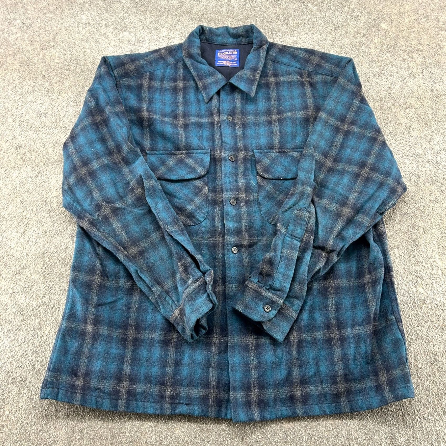 Pendleton VINTAGE Pendleton Shirt Mens XL Blue Black Loop Collar Wool Flannel Shadow Plaid Size US XL / EU 56 / 4 - 2 Thumbnail