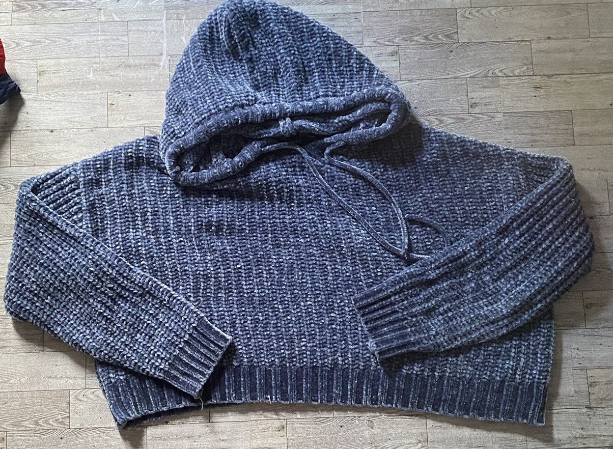 Forever 21 F21, Muted Blue, Chenille, Cropped, Oversized Hooded Sweater Size S / US 4 / IT 40 - 9 Thumbnail