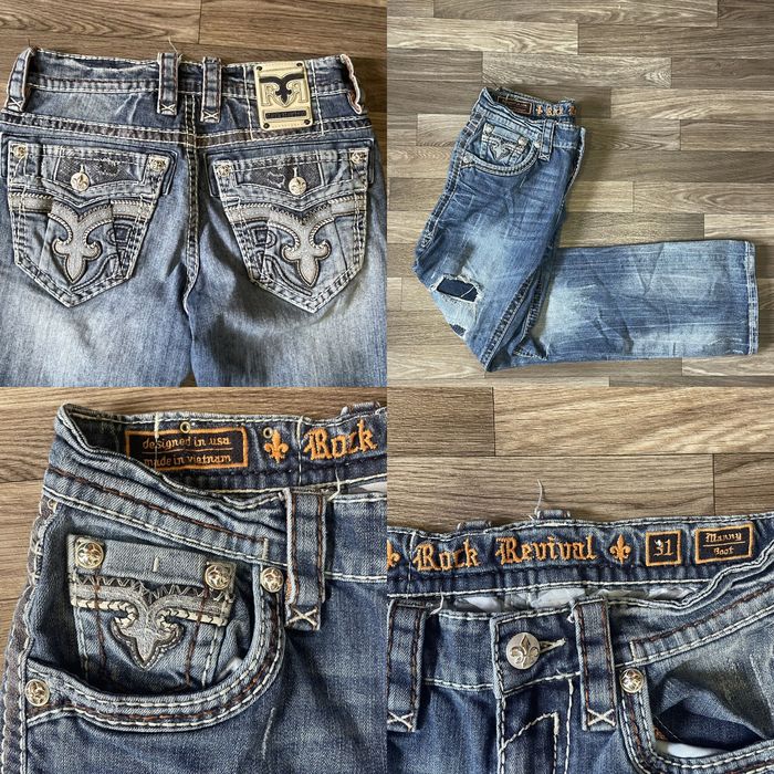 Vintage Mens Rock Revival Jeans Manny Denim M Dark Wash Straight Leg