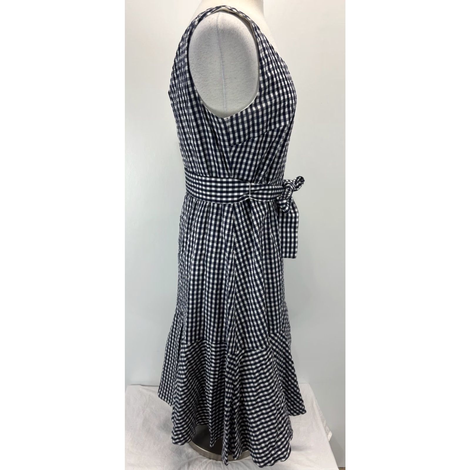 J.Crew VINTAGE J.CREW Midi Dress Size 12 Women's Navy White Gingham Ruffle Hem Sleeveless Tie Coastal Preppy Size XL / US 12-14 / IT 48-50 - 4 Thumbnail
