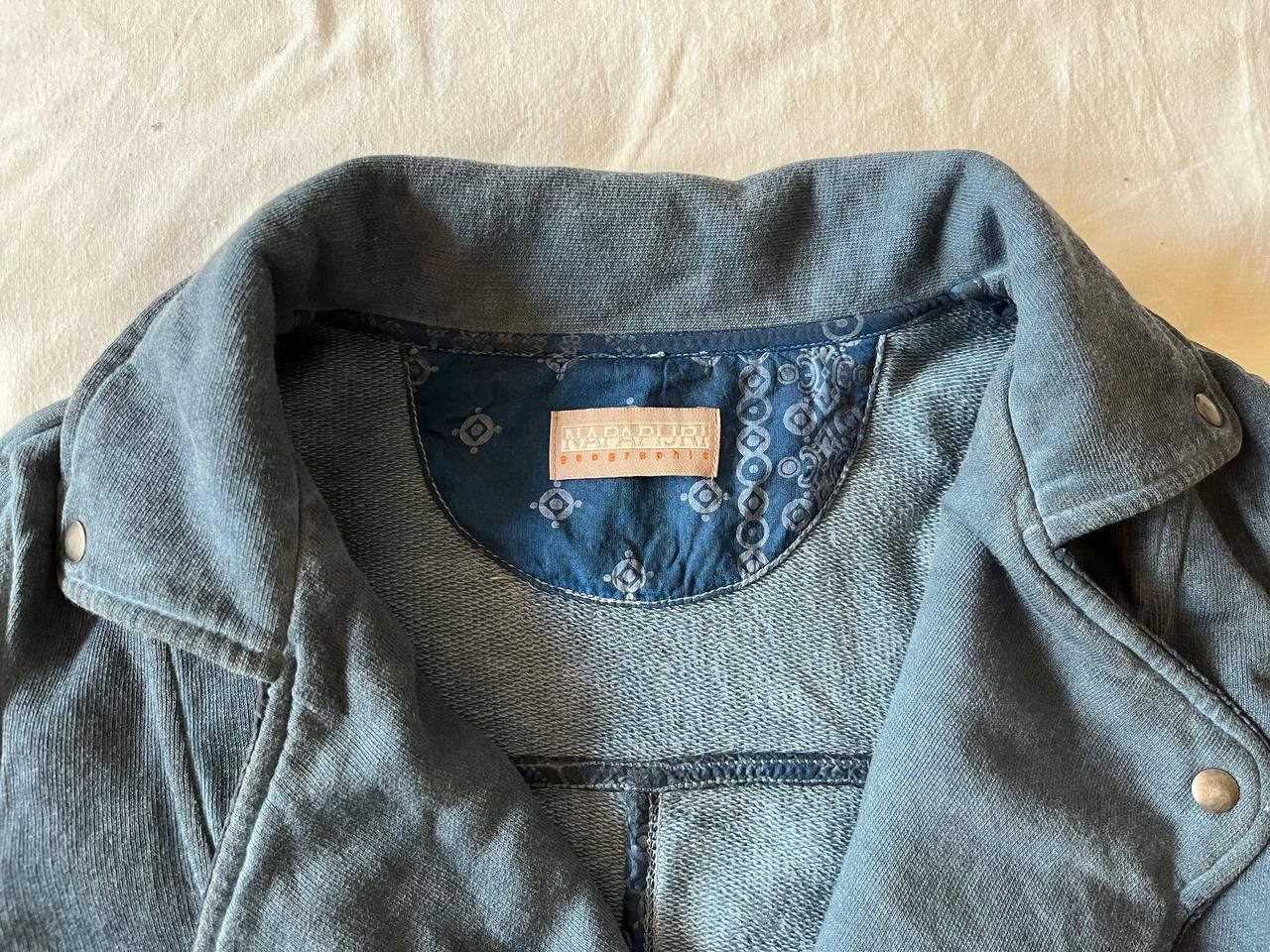 Napapijri × Vintage Napapijri vintage navy blue distressed cotton biker jacket Size S / US 4 / IT 40 - 3 Thumbnail