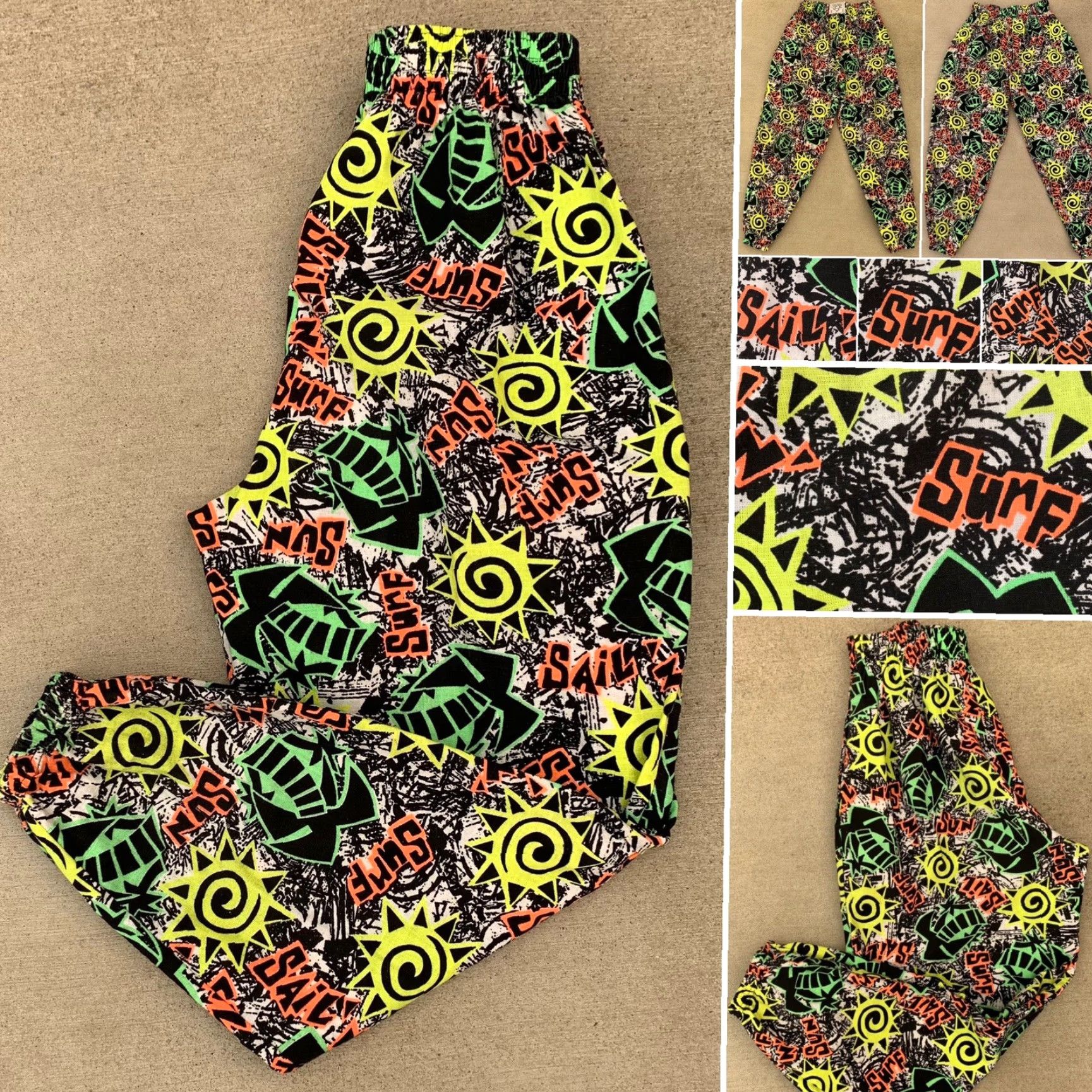 Vintage VINTAGE Stonewear USA muscle pants neon geometric beach surf n sun sail Sz S M Mens Size US 29 - 4 Thumbnail