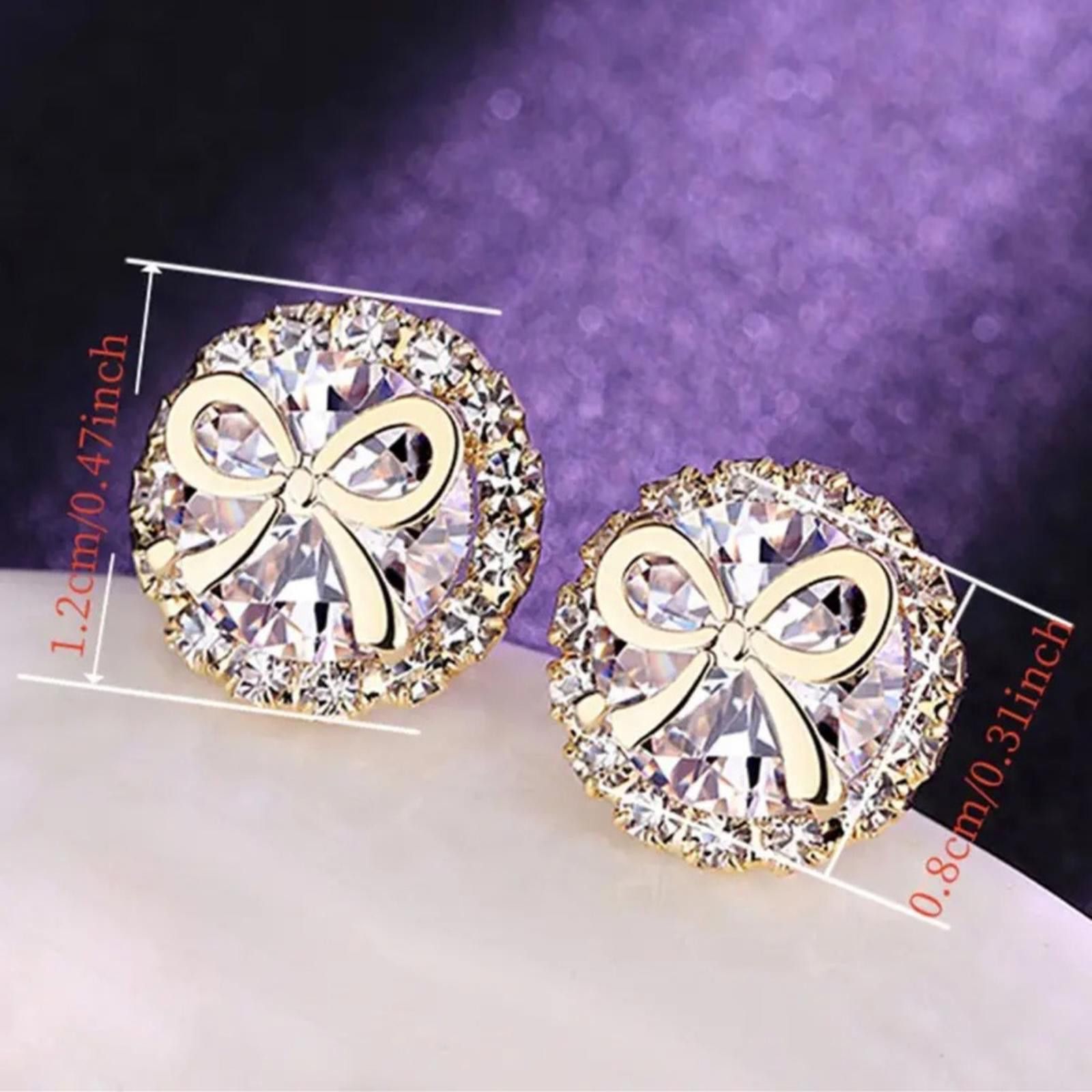 Designer Gold And Purple Bow Stud Earrings NWT Size ONE SIZE - 4 Thumbnail