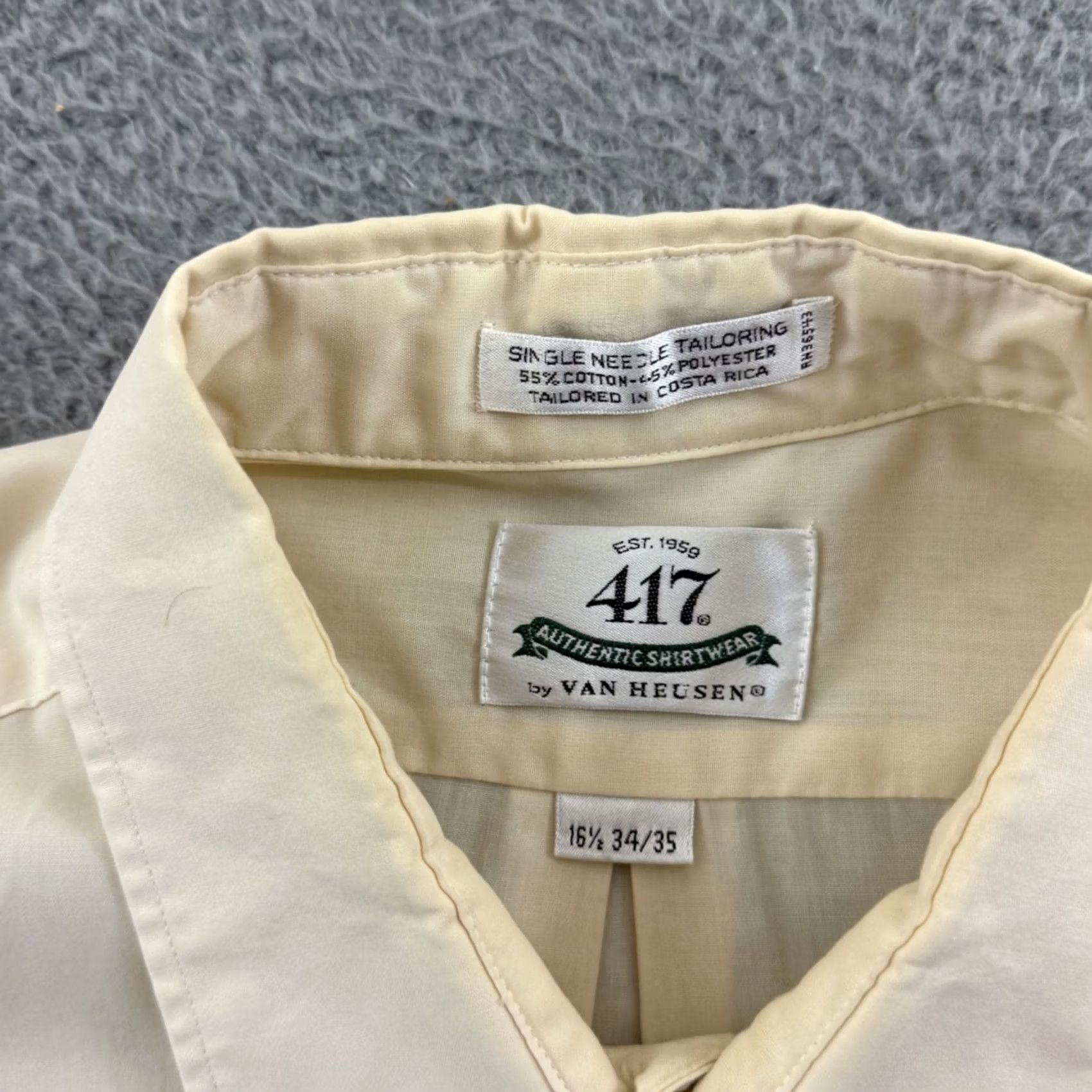 Van Heusen VINTAGE Van Heusen 417 Shirt Mens Ivory Blue Striped Button-Down Long Sleeve 90s Dress Shirt Size US L / EU 52-54 / 3 - 7 Thumbnail