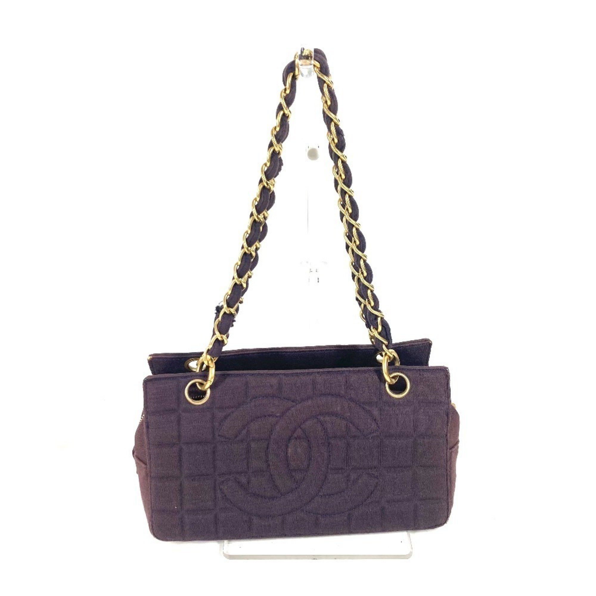Chanel Cc Logo Coco Mark Chocolate Bar Double Chain Bag Shoulder Jersey Women's Purple