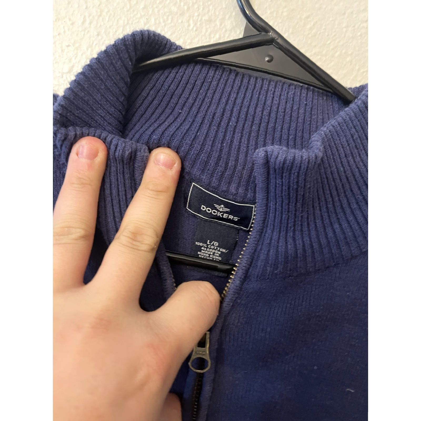 Dockers DOCKERS 1/4 Zip Sweater Men's Large Navy Blue Mock Neck Pullover Size US L / EU 52-54 / 3 - 2 Thumbnail