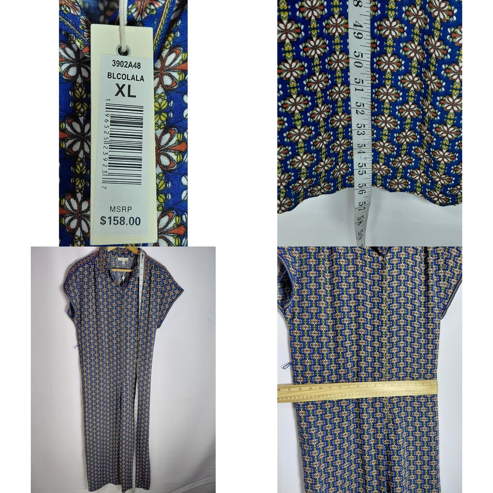 Vintage MAX STUDIO Jumpsuit Short Sleeve Collared Women XL Blue Floral Pattern NWT Size 40" / US 18 - 8 Thumbnail