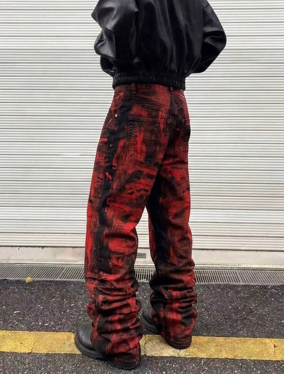 Japanese Brand flare Red bootcut painted black jeans Size 30" / US 8 / IT 44 - 2 Thumbnail