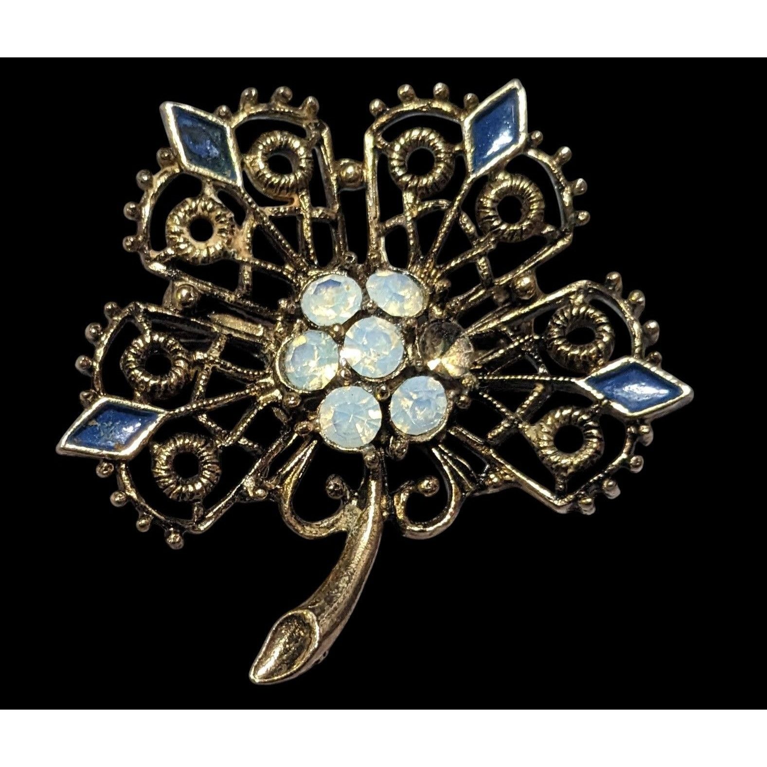 Other Vintage Gold Tone Floral Rhinestone Enamel Brooch Size ONE SIZE - 2 Thumbnail