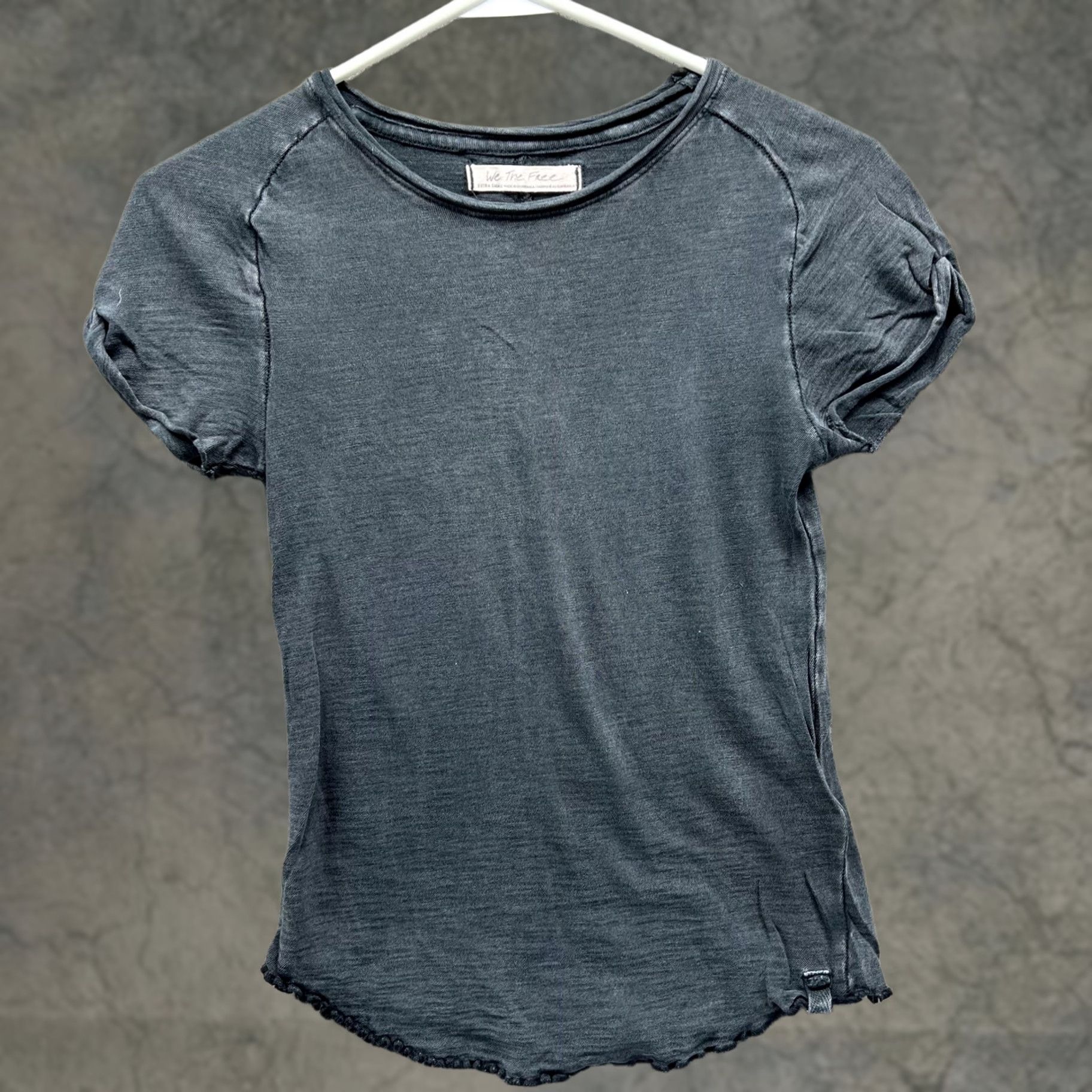 Free People Free People Shirt Womens XS Gray Short Sleeve Crew Neck Ruffle Cotton Tee Top Size XS / US 0-2 / IT 36-38 - 1 Thumbnail