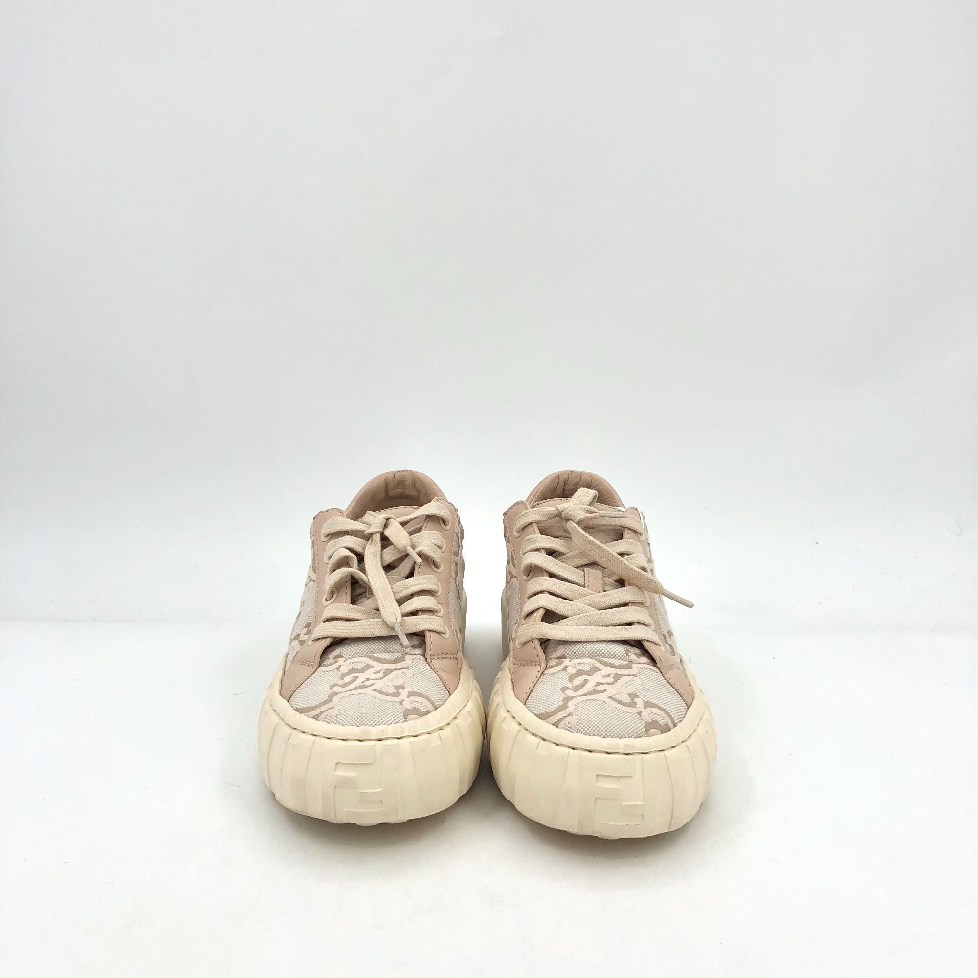Fendi Fendi Roma Beige Jacquard Lace-Up Logo Sneakers 37.5 Womens Size US 7 / IT 37 - 8 Thumbnail