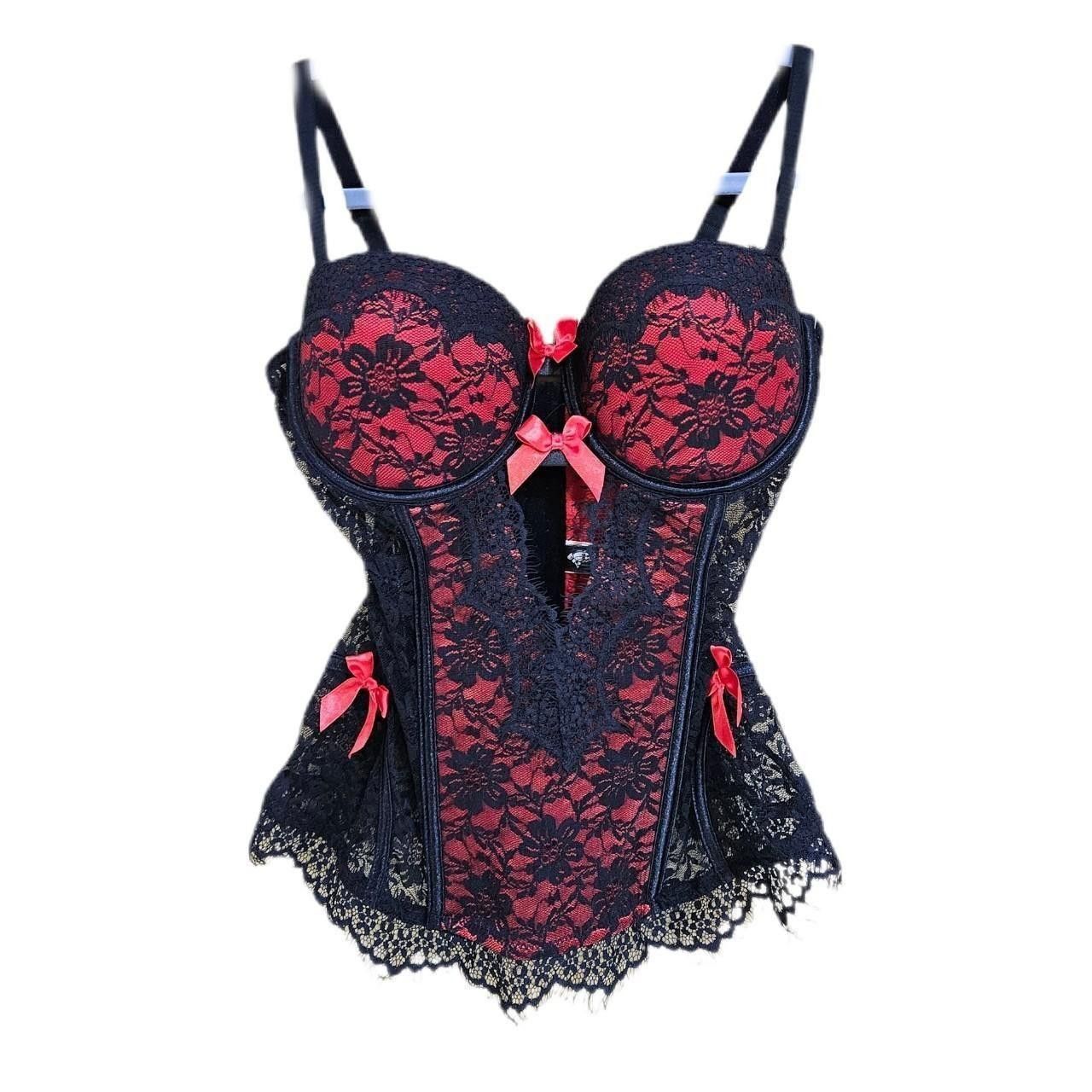Vintage y2k goth dark fairy morbid threads red black lace corset Size L / US 10 / IT 46 - 1 Thumbnail