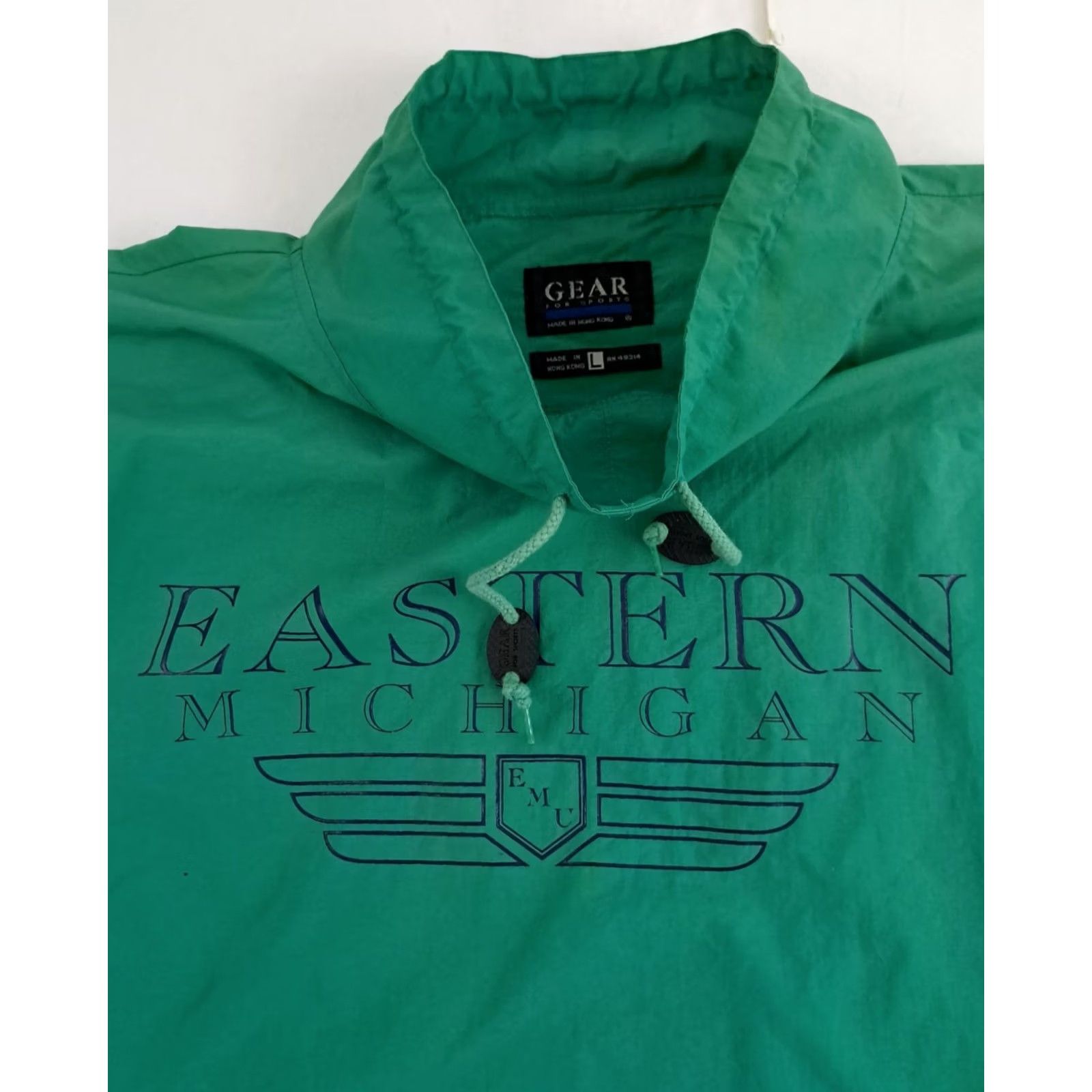 Vintage VINTAGE GEAR FOR SPORTS Eastern Michigan University Pullover Windbreaker Jacket Golf Unisex Adults L Nylon Teal University 90s? - Mens Womens Size US L / EU 52-54 / 3 - 3 Thumbnail