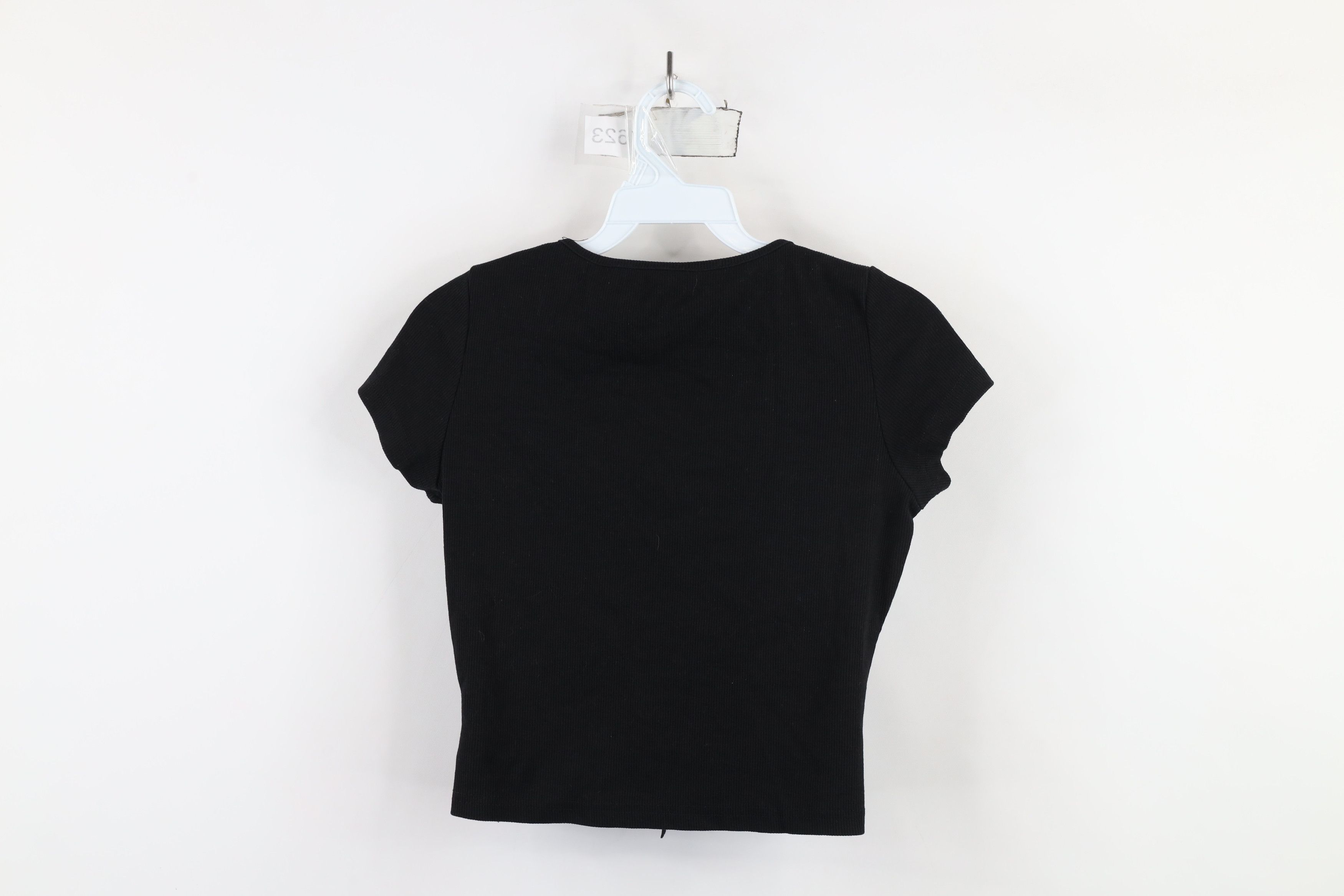 Vintage Vintage 90s Y2K Babydoll Ribbed Lace Tie Bella T-Shirt Black Size L / US 10 / IT 46 - 7 Thumbnail