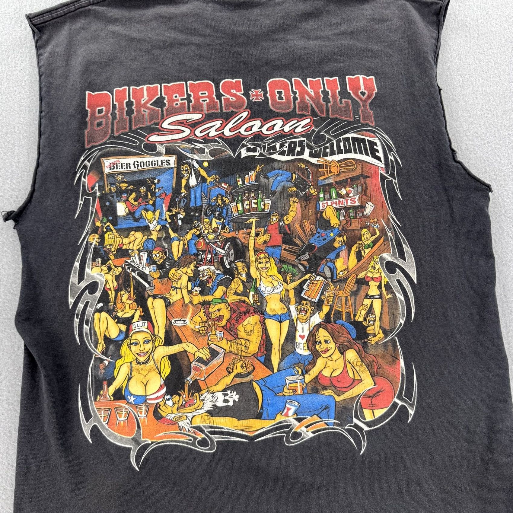 Vintage Hogarosa Bikers Only Saloon Shirt Mens Medium Sleeveless Muscle Tee Distressed Alstyle Cotton Black Crew Neck Graphic Print Vintage Biker Size US M / EU 48-50 / 2 - 2 Thumbnail