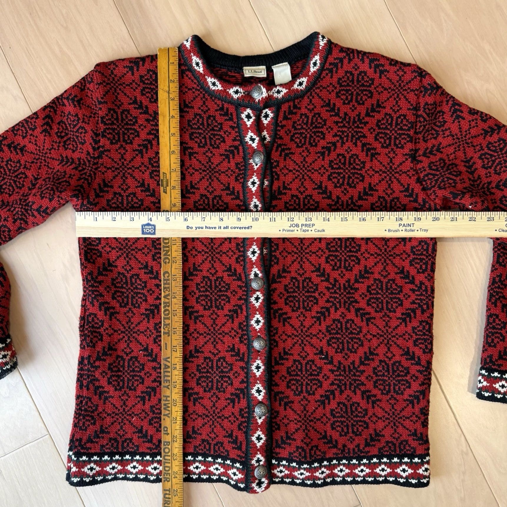 Vintage VINTAGE LL Bean Nordic Cardigan Women's M Red Argyle Norse Aran Sweater Cardigan Knit Pullover Crew Neck Size M / US 6-8 / IT 42-44 - 3 Thumbnail