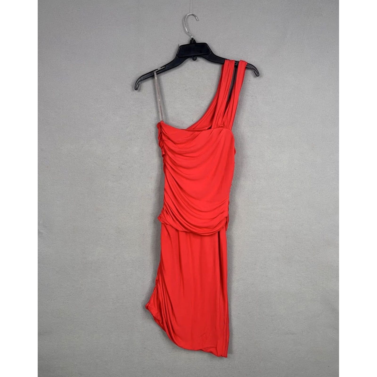 Halston Halston Heritage Dress Womens 2 Red One Shoulder Ruched Asymmetrical Cocktail Size XS / US 0-2 / IT 36-38 - 7 Thumbnail