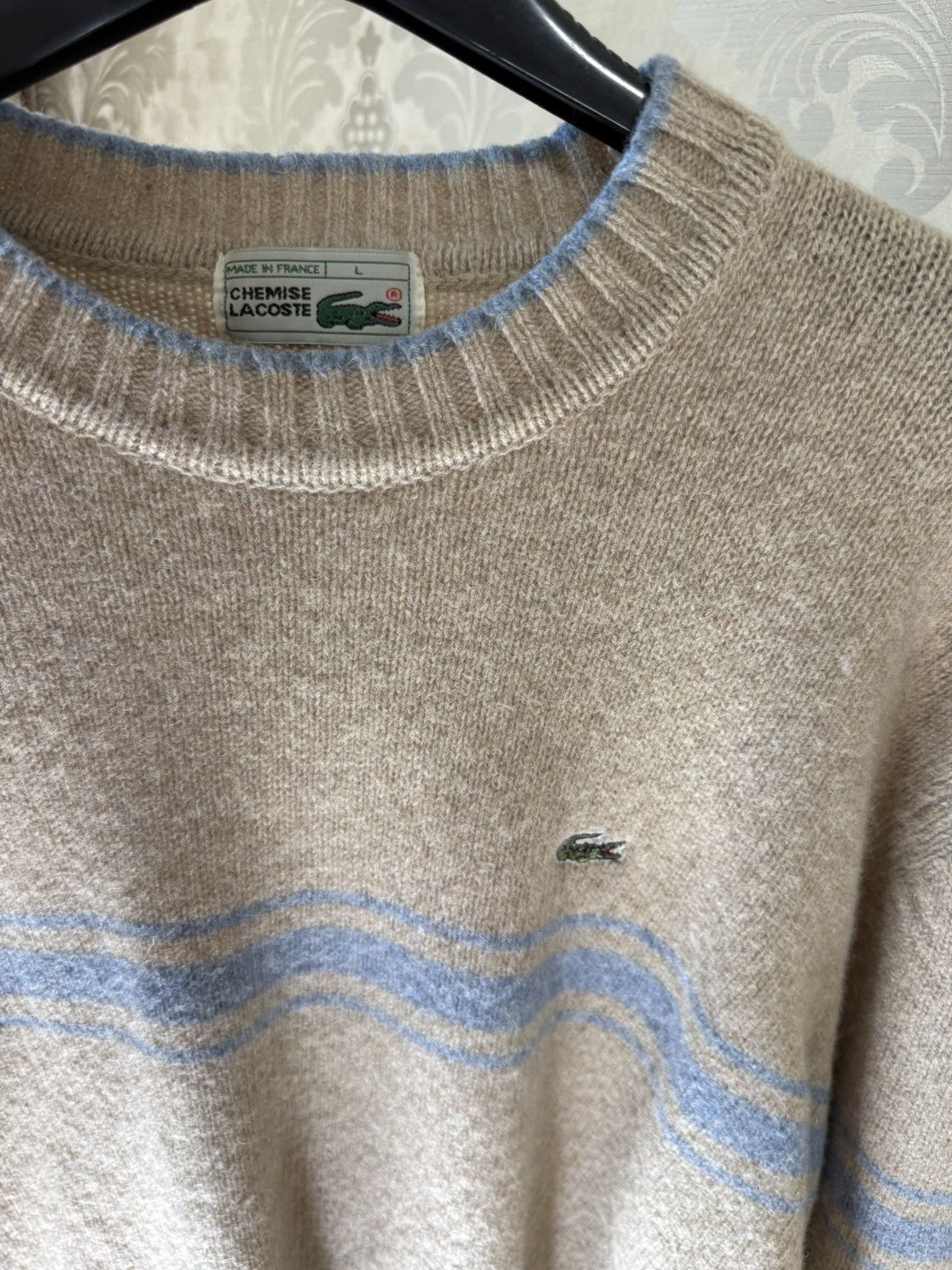 Lacoste VINTAGE LACOSTE BEIGE SWEATER WITH BLUE STRIPES SIZE L Size US L / EU 52-54 / 3 - 2 Thumbnail