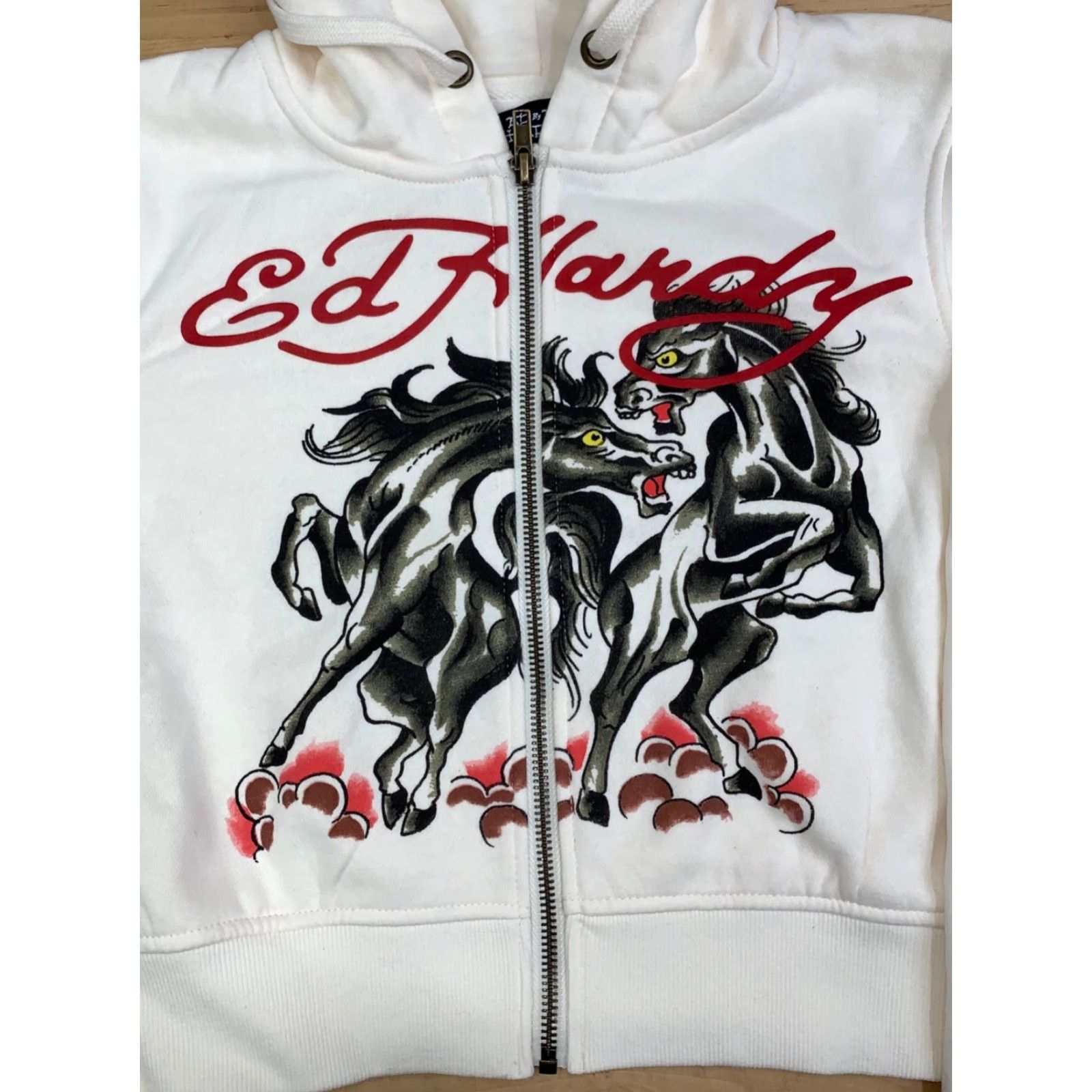 Ed Hardy NWOT Ed Hardy Horse Hoodie Womens M Ivory Zip Full Zip Hooded Lamp Logo 12688 Size M / US 6-8 / IT 42-44 - 2 Thumbnail