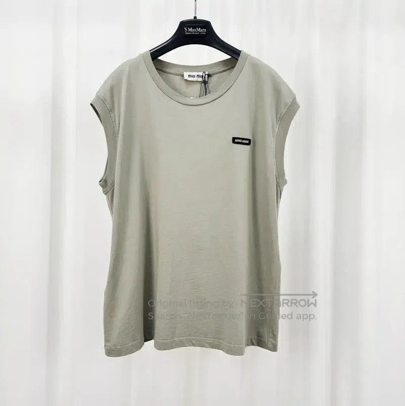 Miu Miu Miu Miu Gray Cotton Embroidered Logo Sleeveless Top . Size L / US 10 / IT 46 - 1 Thumbnail