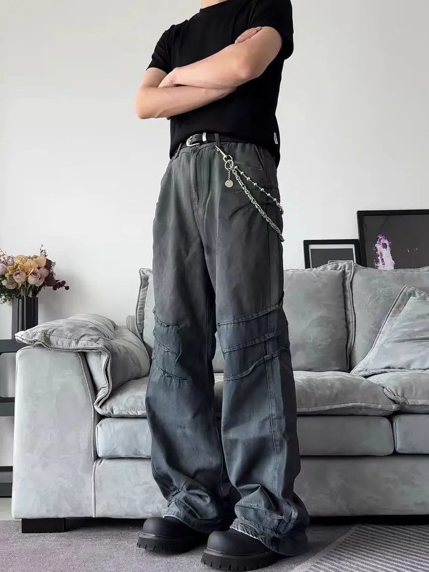 Designer × Japanese Brand Faded Washed Loose Fit Straight Leg Denim Trousers Size US 34 / EU 50 - 3 Thumbnail