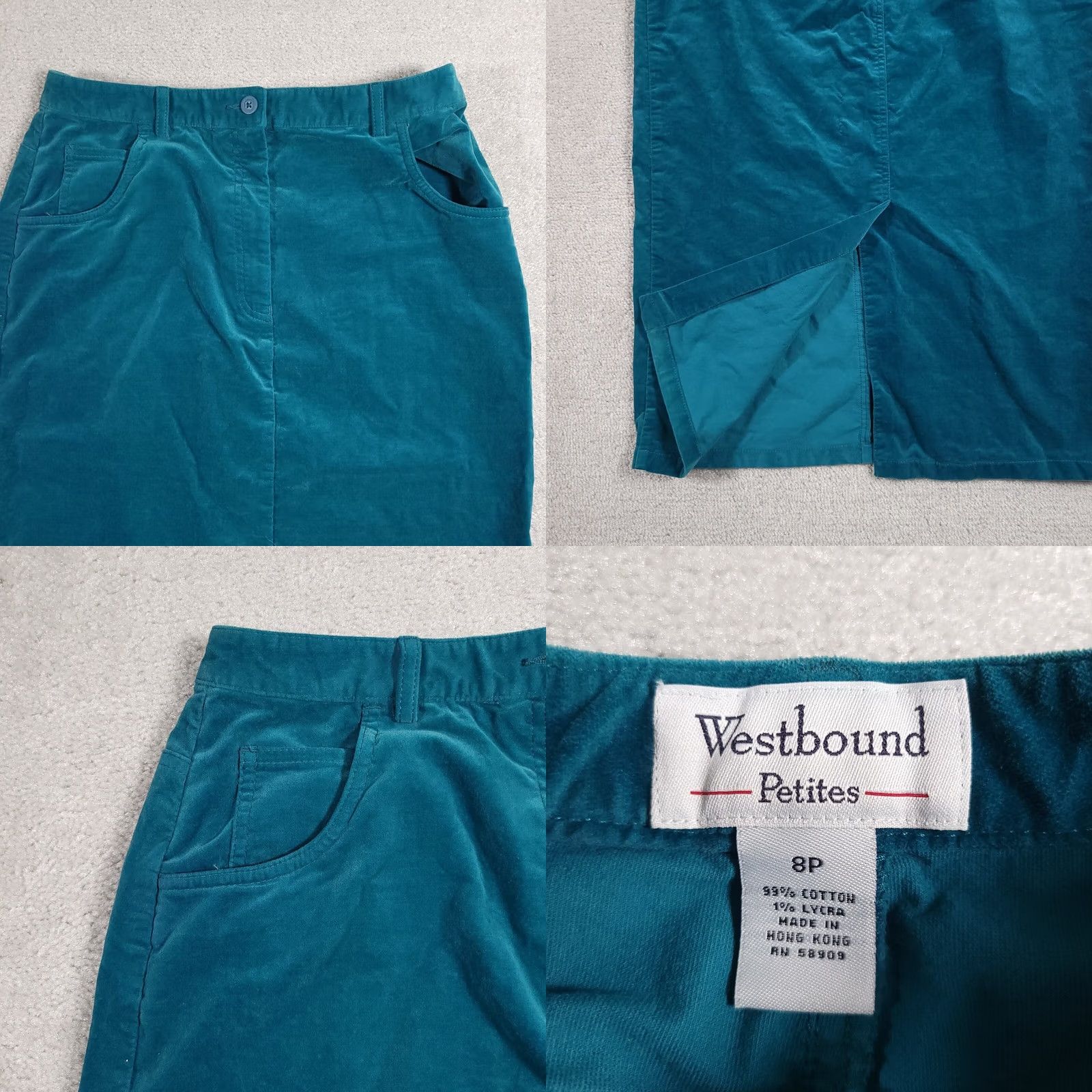 Vintage VINTAGE Westbound Women's 6P Petite Green Velour Velvet Knit A-Line Midi Skirt Size 28" / US 6 / IT 42 - 8 Thumbnail
