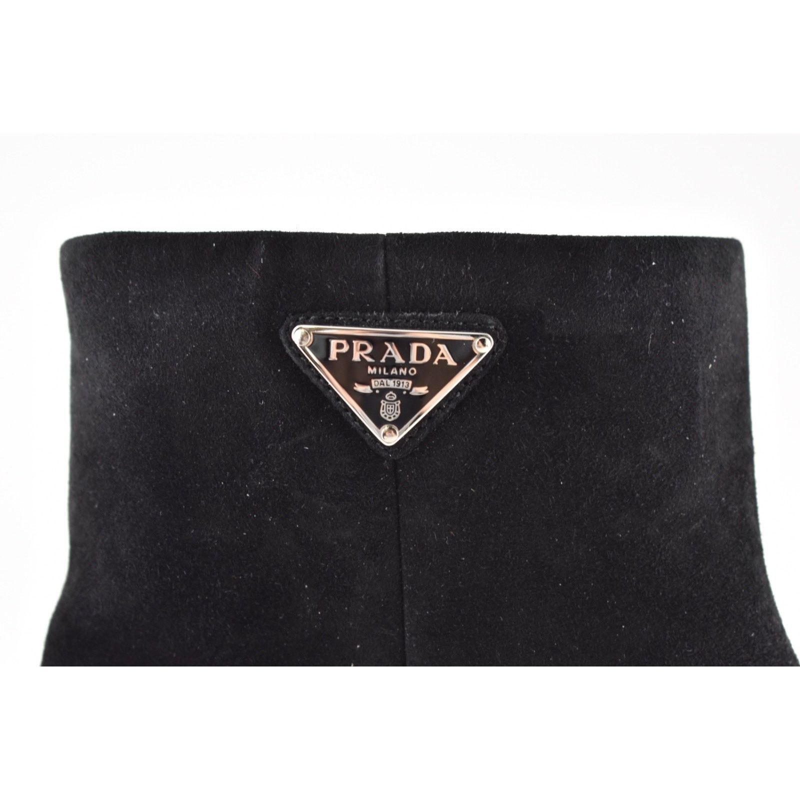 Prada Prada 55MM Tronch Black Suede Silver Logo Short Ankle Size US 8.5 / IT 38.5 - 4 Thumbnail
