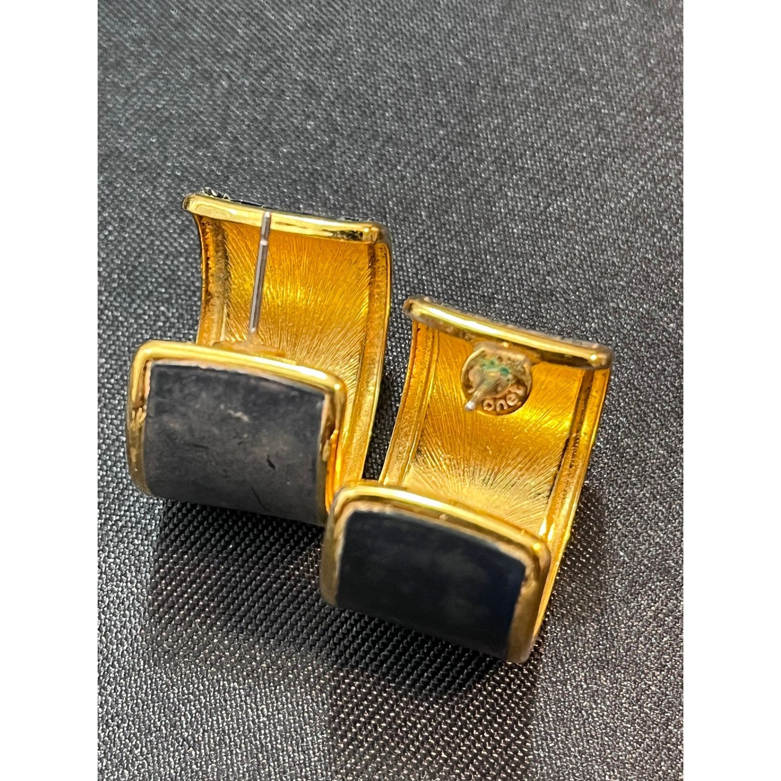 Other Vintage Monet Navy Enamel Gold Tone Hoop Earrings 1980s Size ONE SIZE - 3 Thumbnail