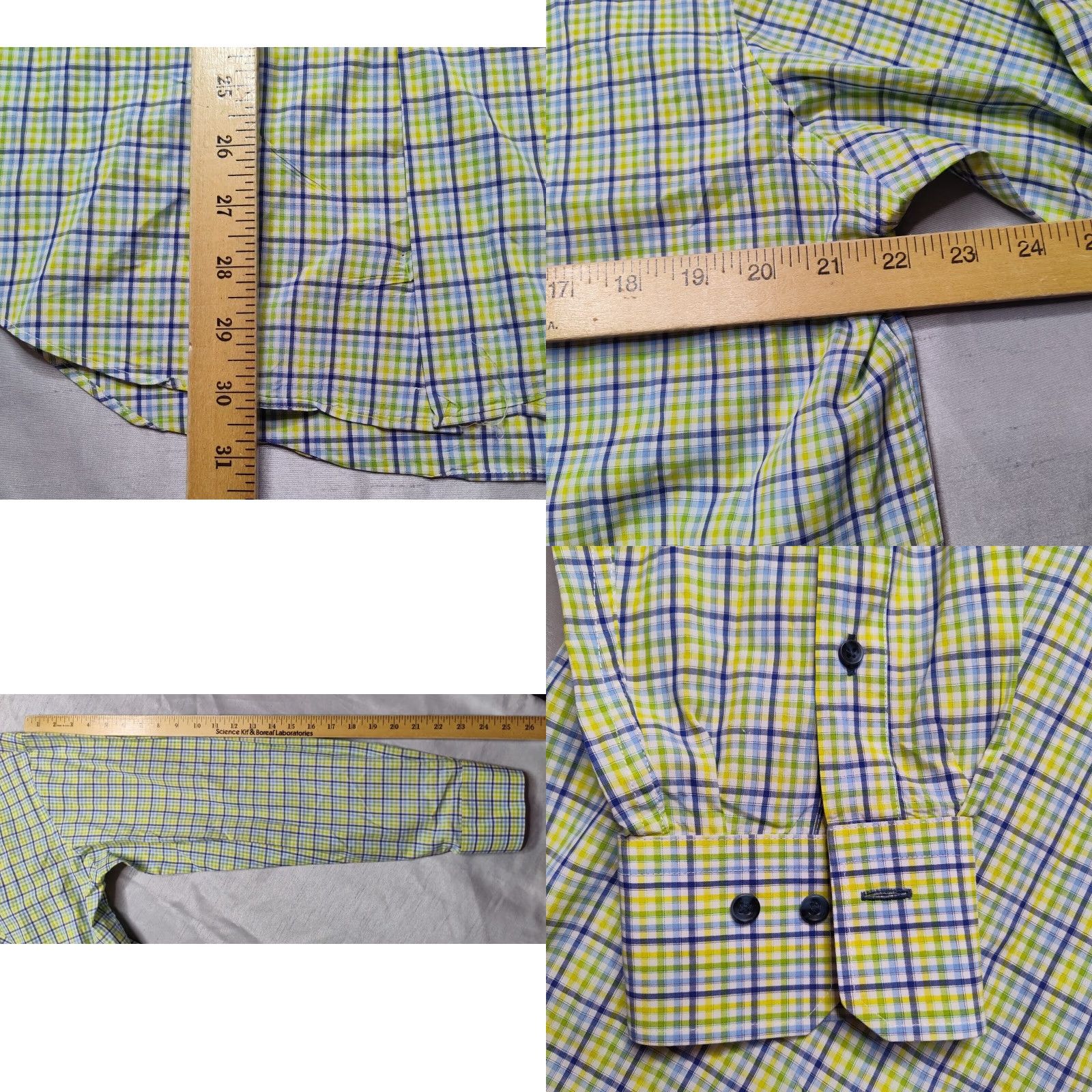 Lorenzo Uomo LORENZO UOMO Men 16 (34/35) Trim Fit Blue Green Yellow Plaid Cotton Shirt EUC Size US L / EU 52-54 / 3 - 8 Thumbnail