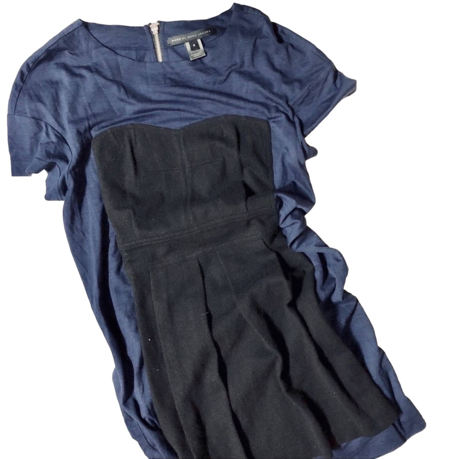 Marc by Marc Jacobs MARC JACOBS Black Navy Wool Pleated Crew Neck Mini Dress S Size S / US 4 / IT 40 - 9 Thumbnail