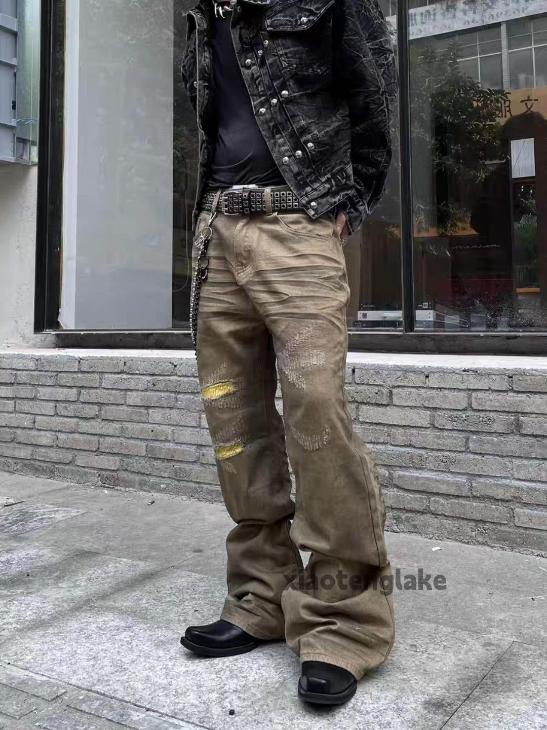 Jean × Vintage washed faded stain punk grunge flared ripped jeans Size US 32 / EU 48 - 3 Thumbnail