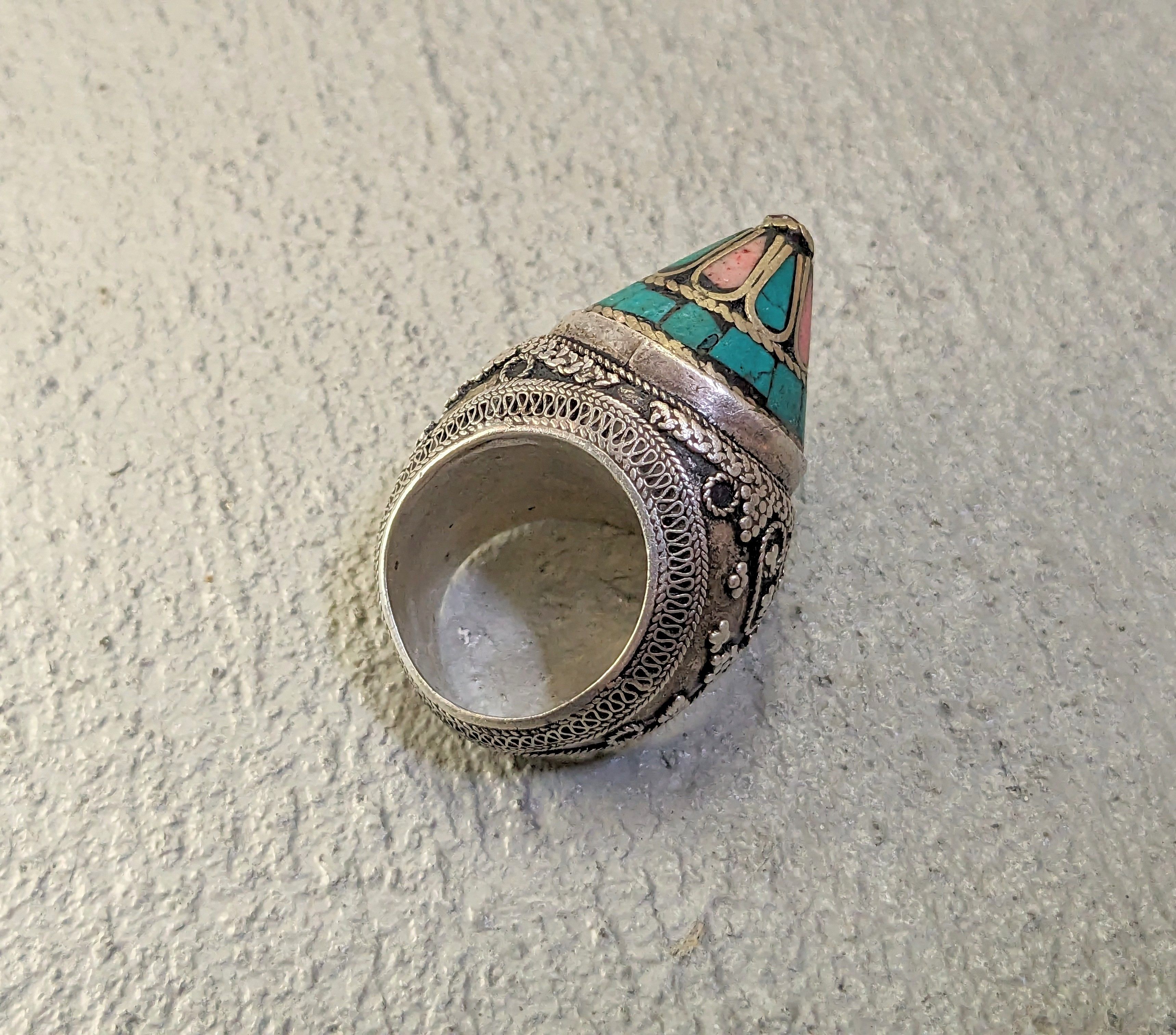 Jewelry Vintage Coral Turquoise Ring 8.5 Tribal Kuchi Afghanistan Size ONE SIZE - 10 Thumbnail