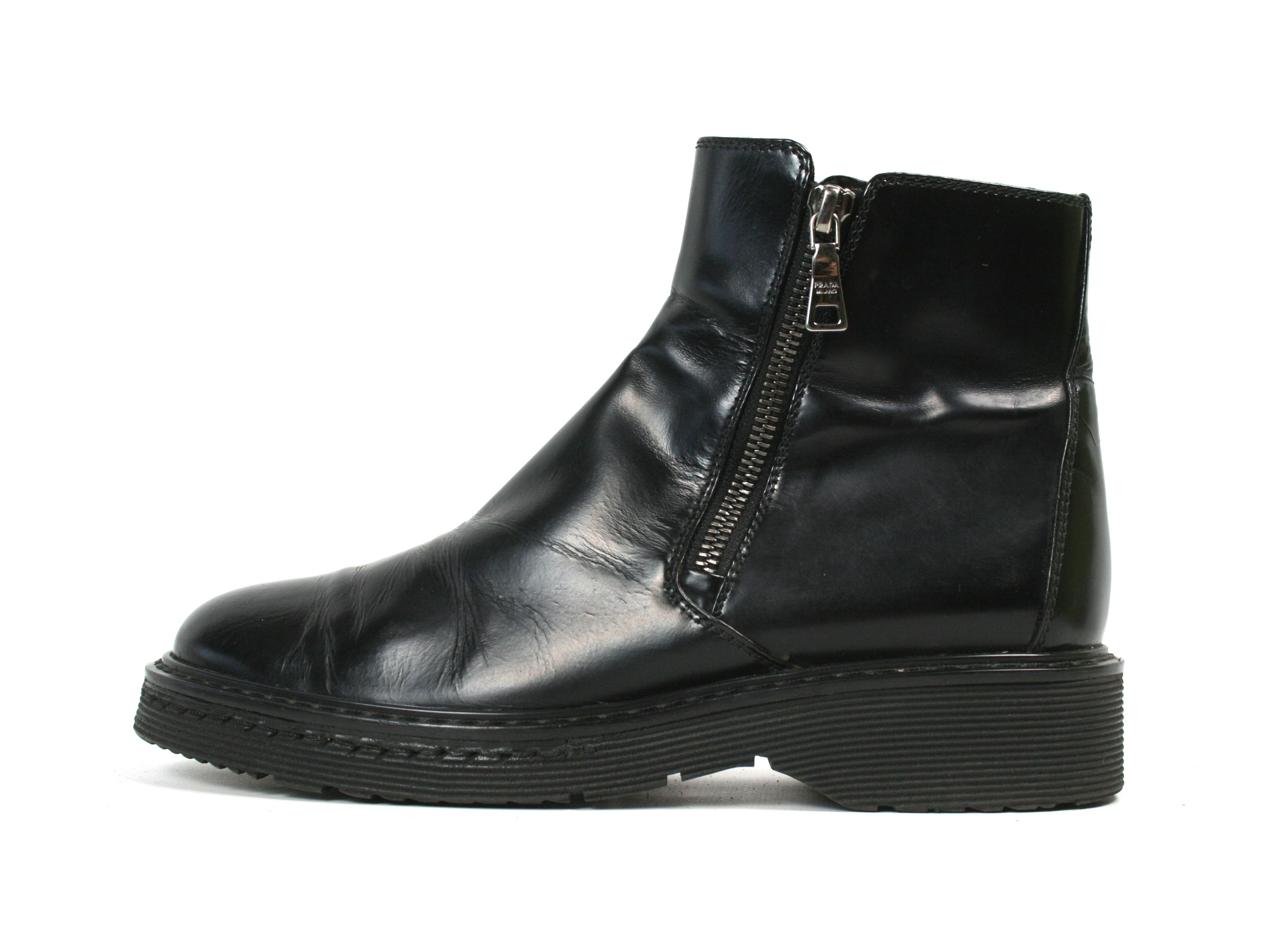 Prada Double Side Zip Leather Combat Boots Size US 7 / IT 37 - 1 Thumbnail