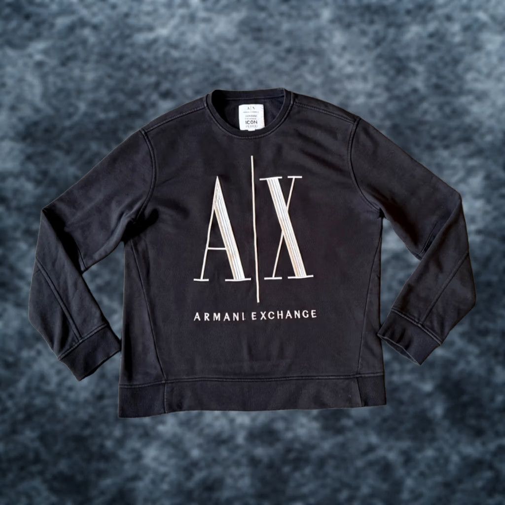 Armani Exchange Sweatshirt Mens Crew Neck Embroidered Black M, Men's