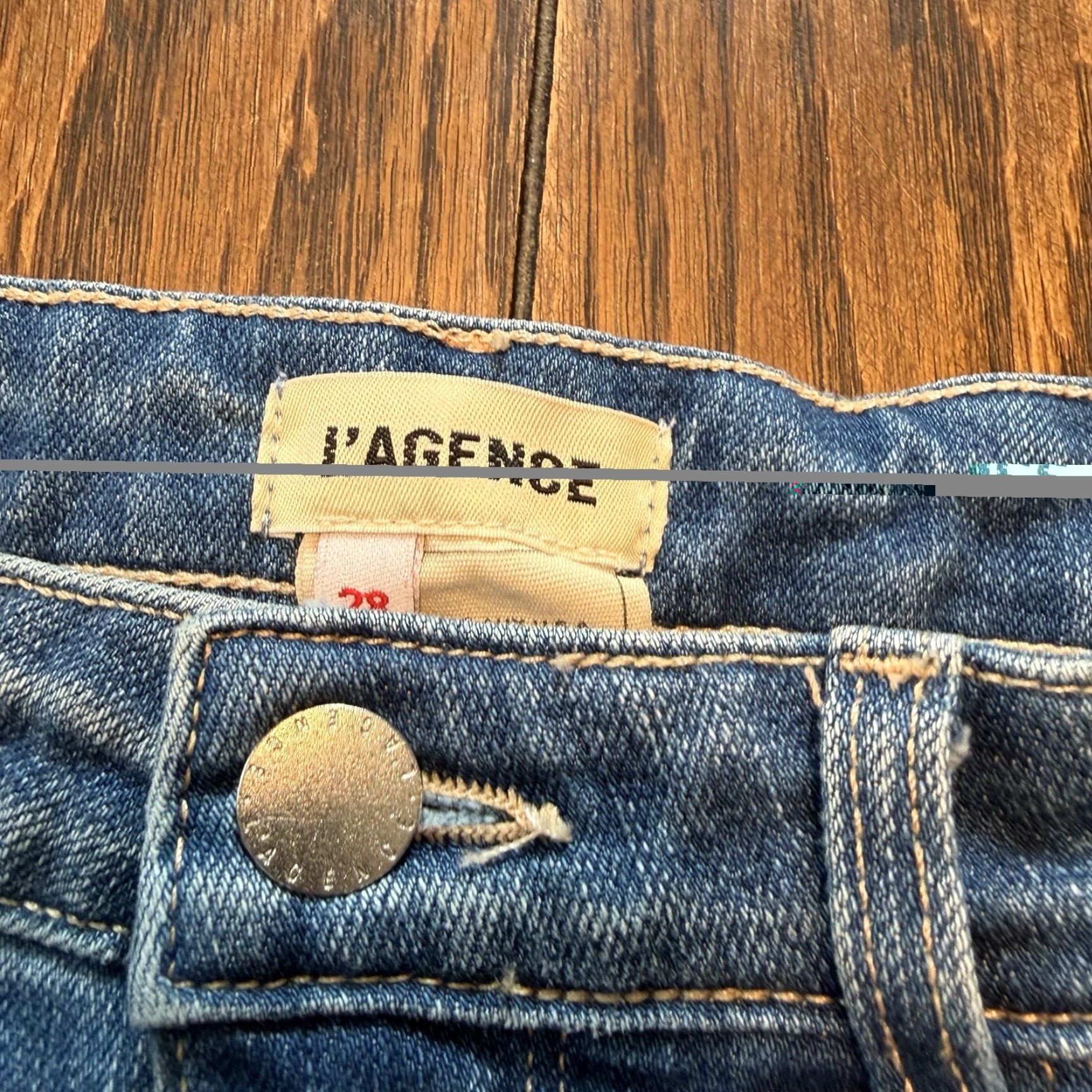 L'AGENCE L'AGENCE Ruth High Rise Straight Jeans Woodbridge Blue Raw Hem 28 2649HZNR Women's Jeans Slim Straight 5-Pocket Denim Rise >10.5in Regular Inseam 30in Size 28" / US 6 / IT 42 - 5 Thumbnail