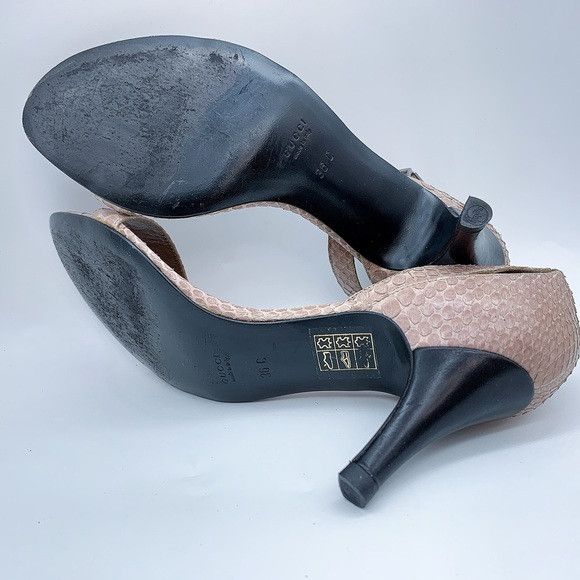Gucci Gucci Snake Pattern Kitten Heel Ankle Strap Leather Sandal Size US 6 / IT 36 - 9 Thumbnail