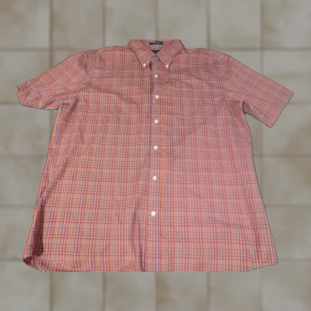 Vintage Saddlebred Shirt Button-Up Plaid Orange Large L Mens Regular Button-Down Collared Short Sleeve Knit Cotton Size US L / EU 52-54 / 3 - 1 Thumbnail