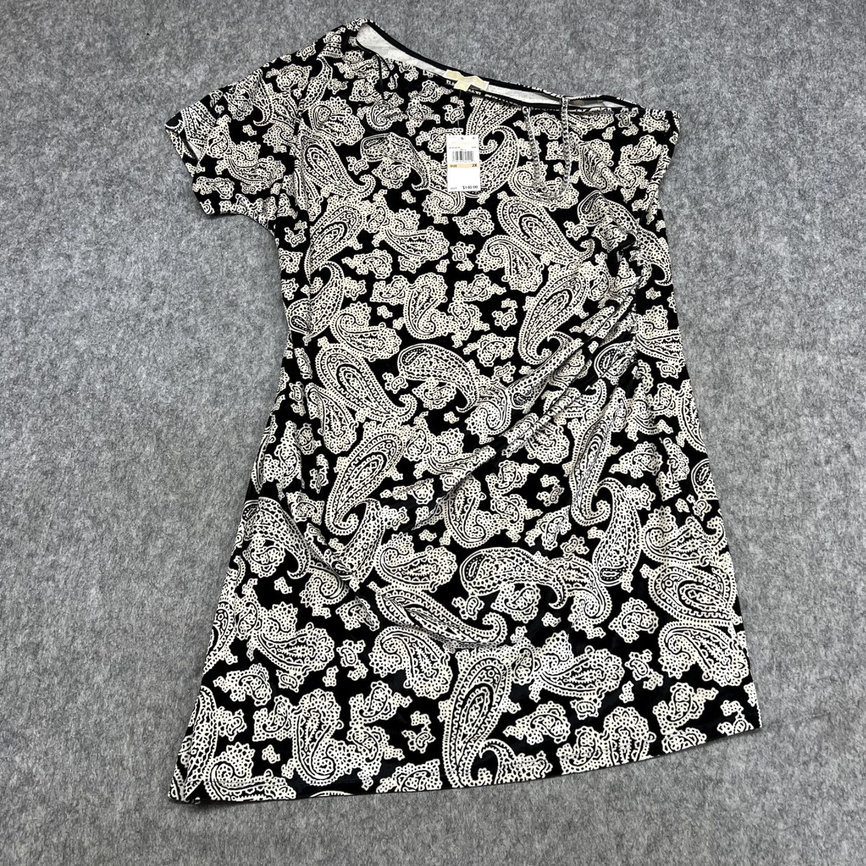 Vintage Michael Michael Kors Dress Womens 2X Black Paisley Ruched Jersey Sheath Short Size XXL / US 16-18 / IT 52-54 - 2 Thumbnail