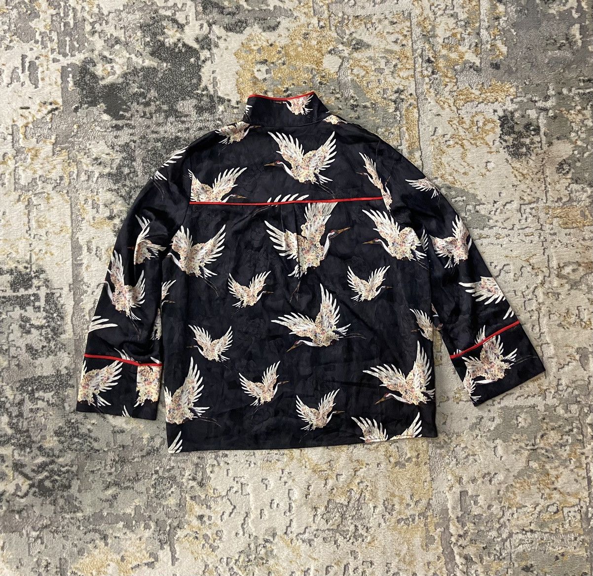 H&M KIMONO CRANES BIRDS BLOUSE PYJAMA SHIRT SILK Size L / US 10 / IT 46 - 6 Thumbnail