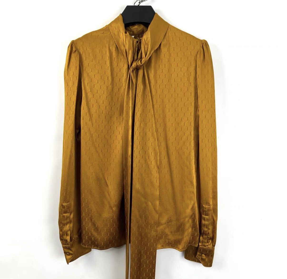 Saint Laurent Paris Saint Laurent Letter Print Silk Shirt with Strap Design K12 Size XXS / US 00 / IT 34 - 2 Thumbnail