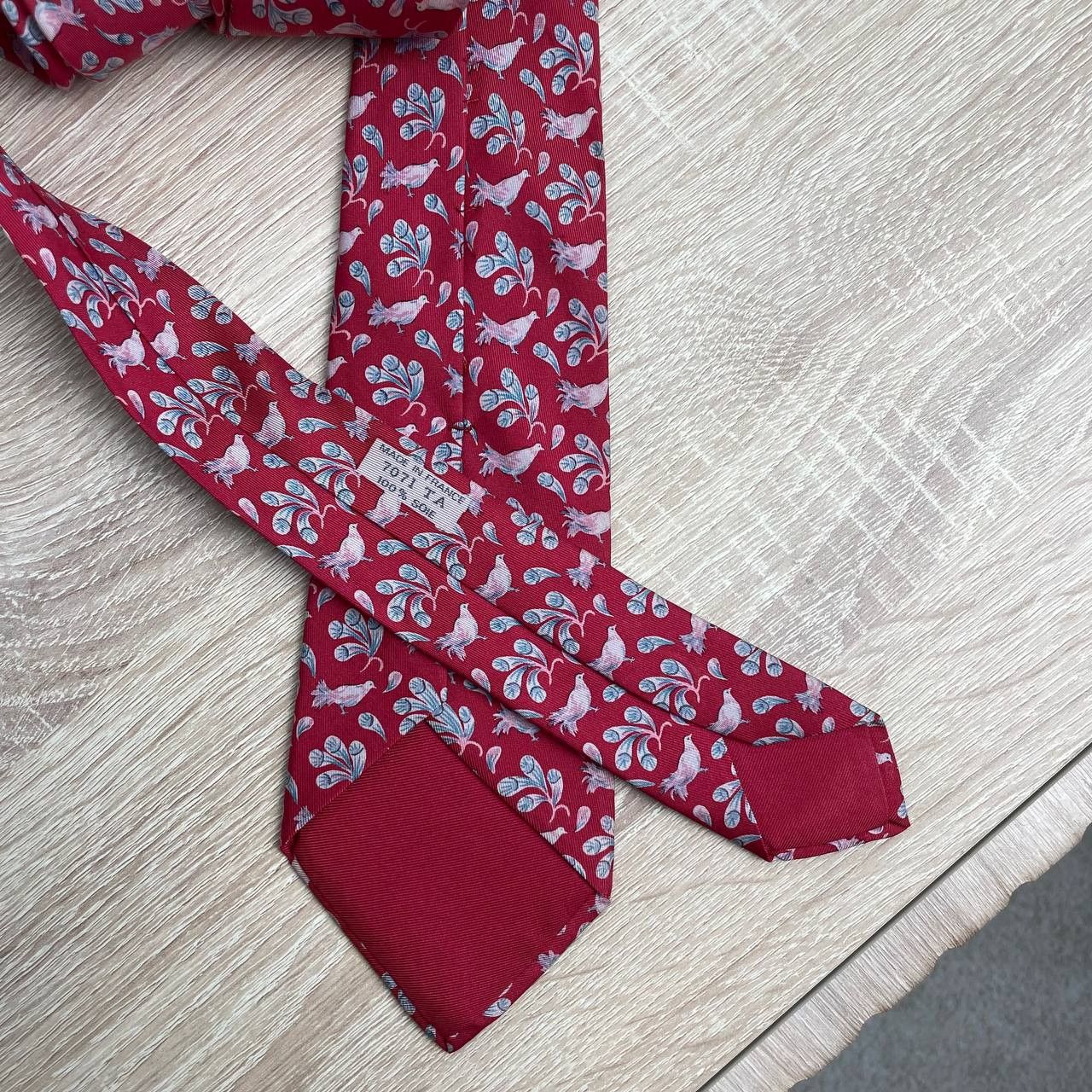 Hermes Hermes Paris Silk Tie 7071 TA Birds Red Size ONE SIZE - 4 Thumbnail